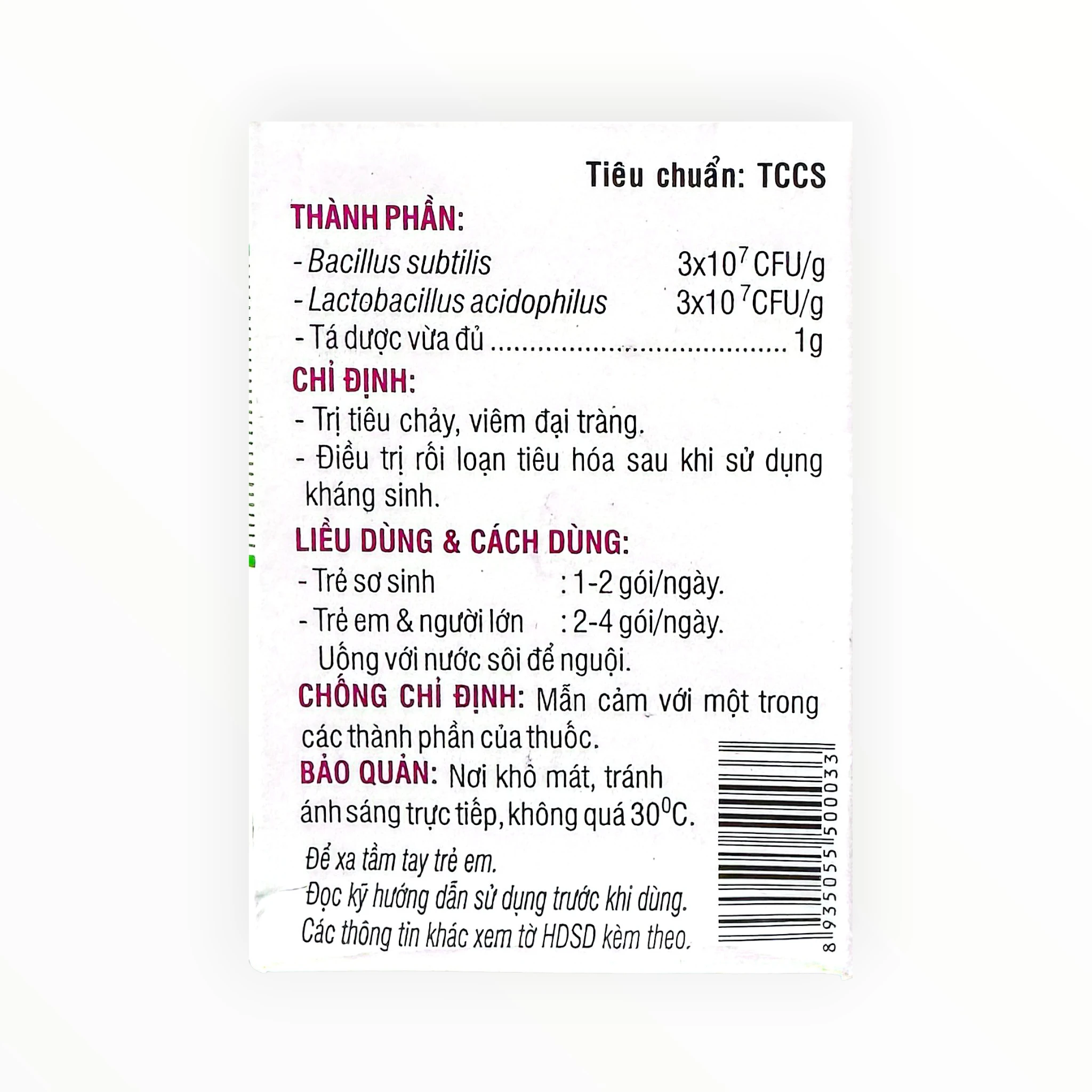 Thuốc bột Biosubtyl DL điều trị tiêu chảy, viêm đại tràng, rối loạn tiêu hóa (Hộp 25 gói x 1g) 5 Biosubtyl DL - hộp 5