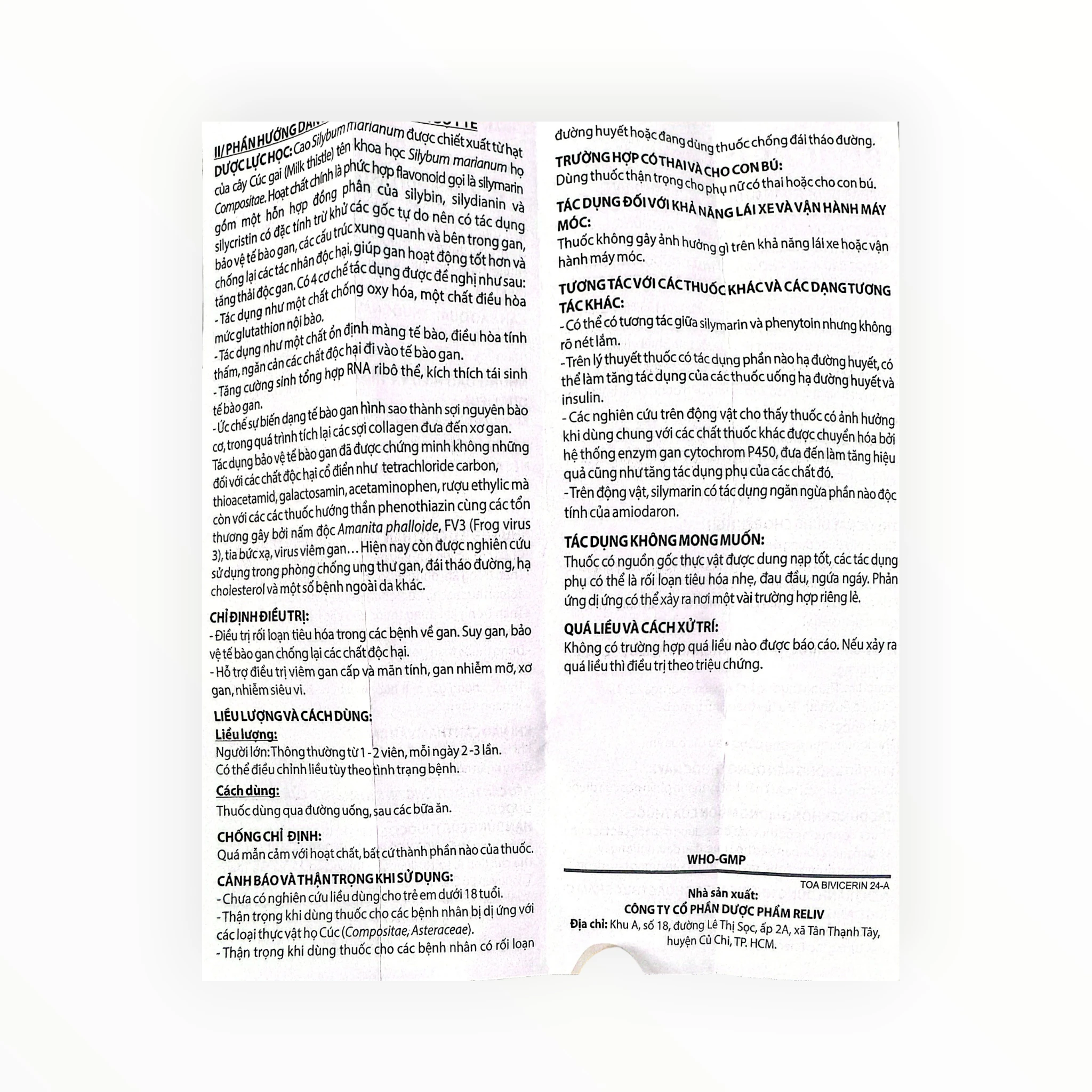 Bivicerin - Hộp 60 viên nang cứng bổ gan Silymarin 70mg 5 Bivicerin - Hộp 60 viên nang cứng bổ gan Silymarin 70mg - tờ hướng dẫn sử dụng 2