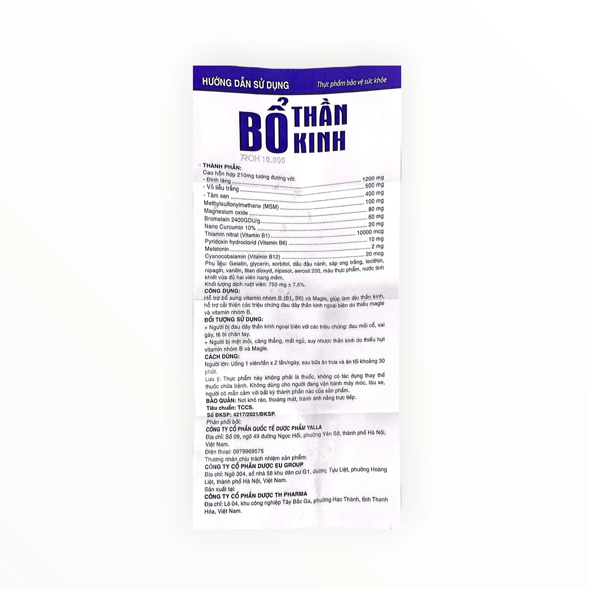 Viên nang mềm Bổ Thần Kinh ROH 10.000 giảm đau mỏi vai gáy, tê bì chân tay, mất ngủ (Hộp 30 viên) 4 Bổ Thần Kinh ROH 10.000 - tờ hướng dẫn sử dụng 1