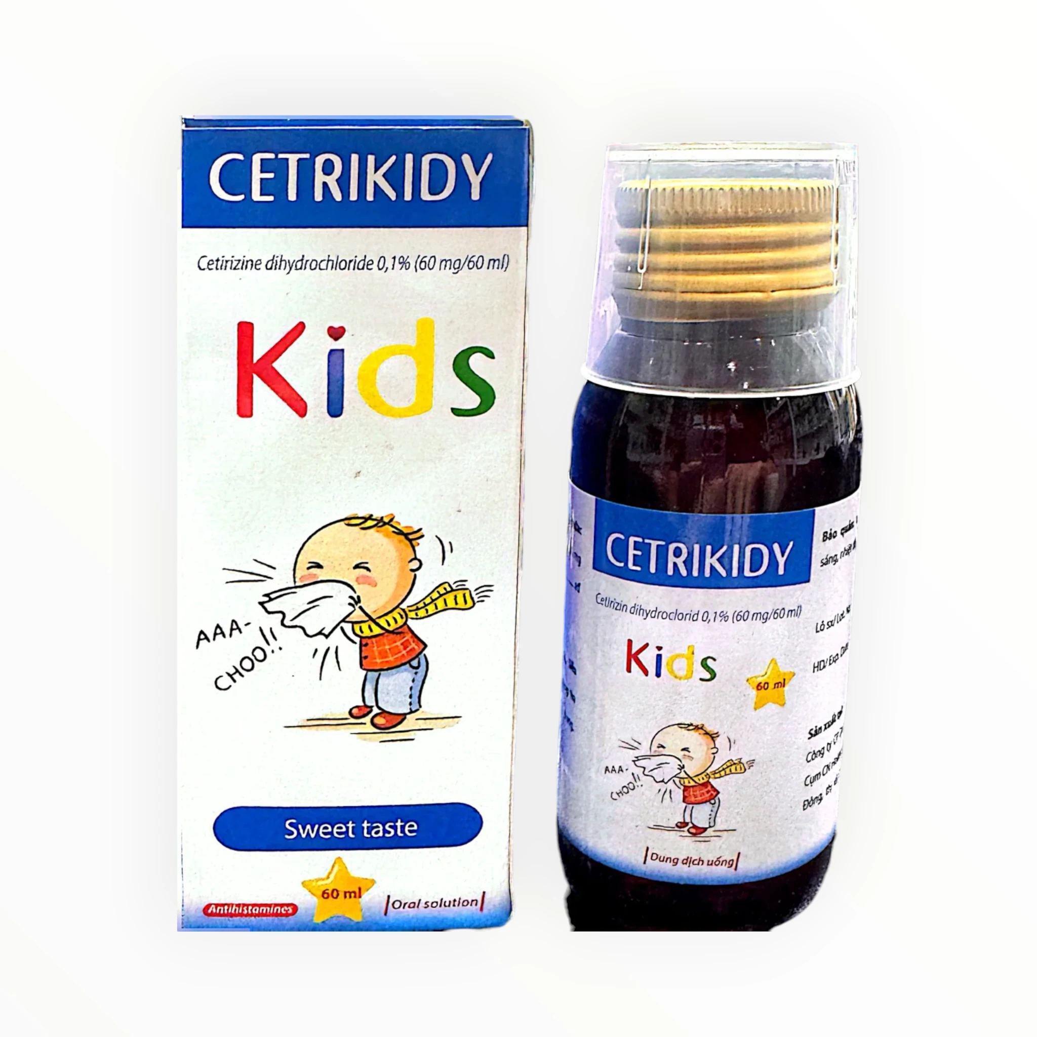 Dung dịch uống Cetrikidy Kids Cetirizin 5mg/5ml giảm triệu chứng viêm mũi dị ứng, mày đay (Hộp 1 chai 60ml) 4 cetrikidy kids 4 1