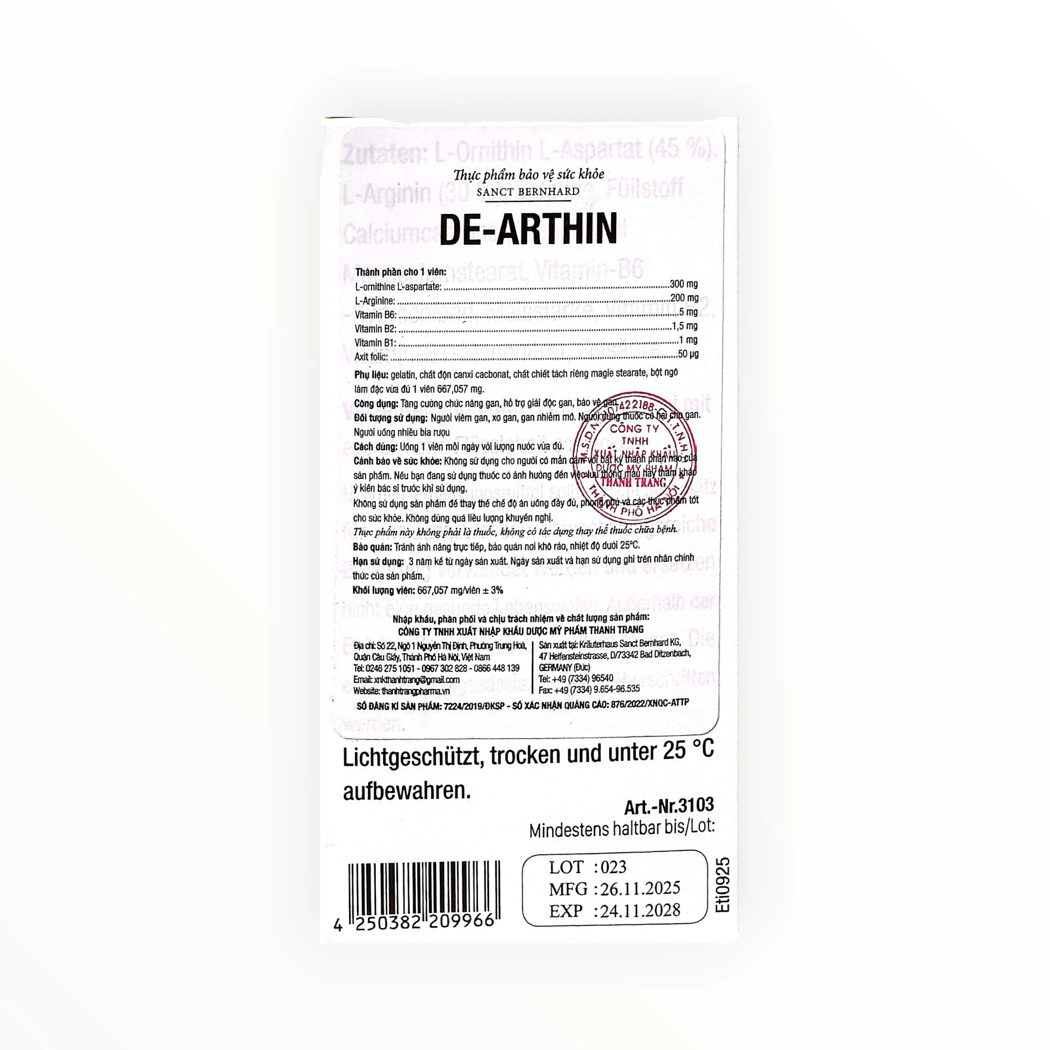 Viên nang De-Arthin hỗ trợ tăng cường chức năng gan, giải độc gan (Hộp 30 viên) 2 De-Arthin Sanct Bernhard - hộp 2