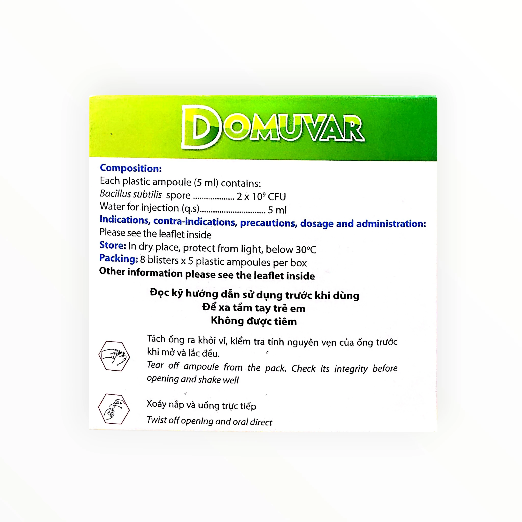 Thuốc Domuvar hỗn dịch uống điều trị rối loạn tiêu hóa do dùng kháng sinh (Hộp 8 vỉ x 5 ống 5ml) 2 Domuvar - hộp 2