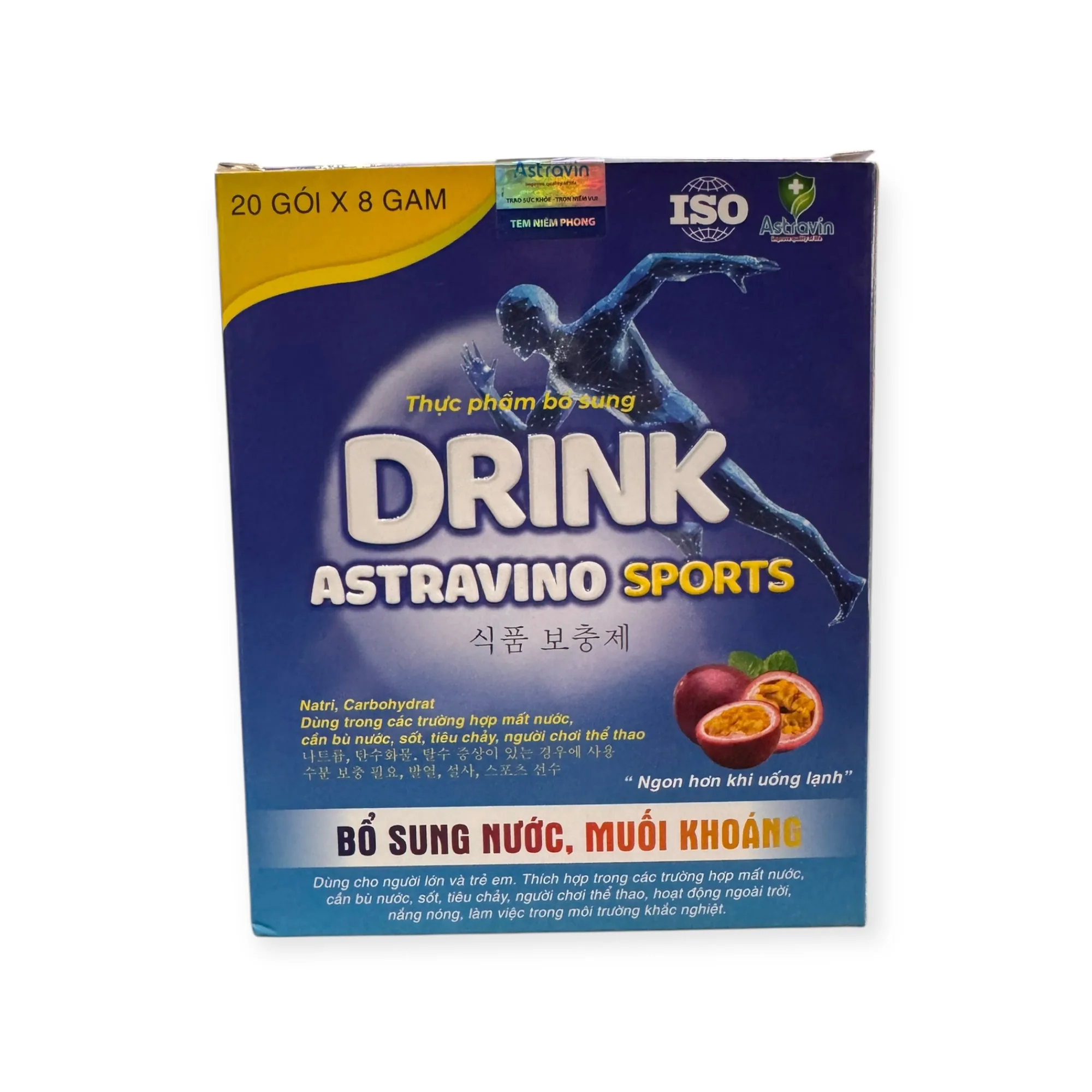 Bột pha uống điện giải Drink Astravino Sports bù nước, bổ sung muối khoáng cho người mất nước, sốt, tiêu chảy, chơi thể thao (Hộp 20 gói x 8g) 2 drink astravino 2