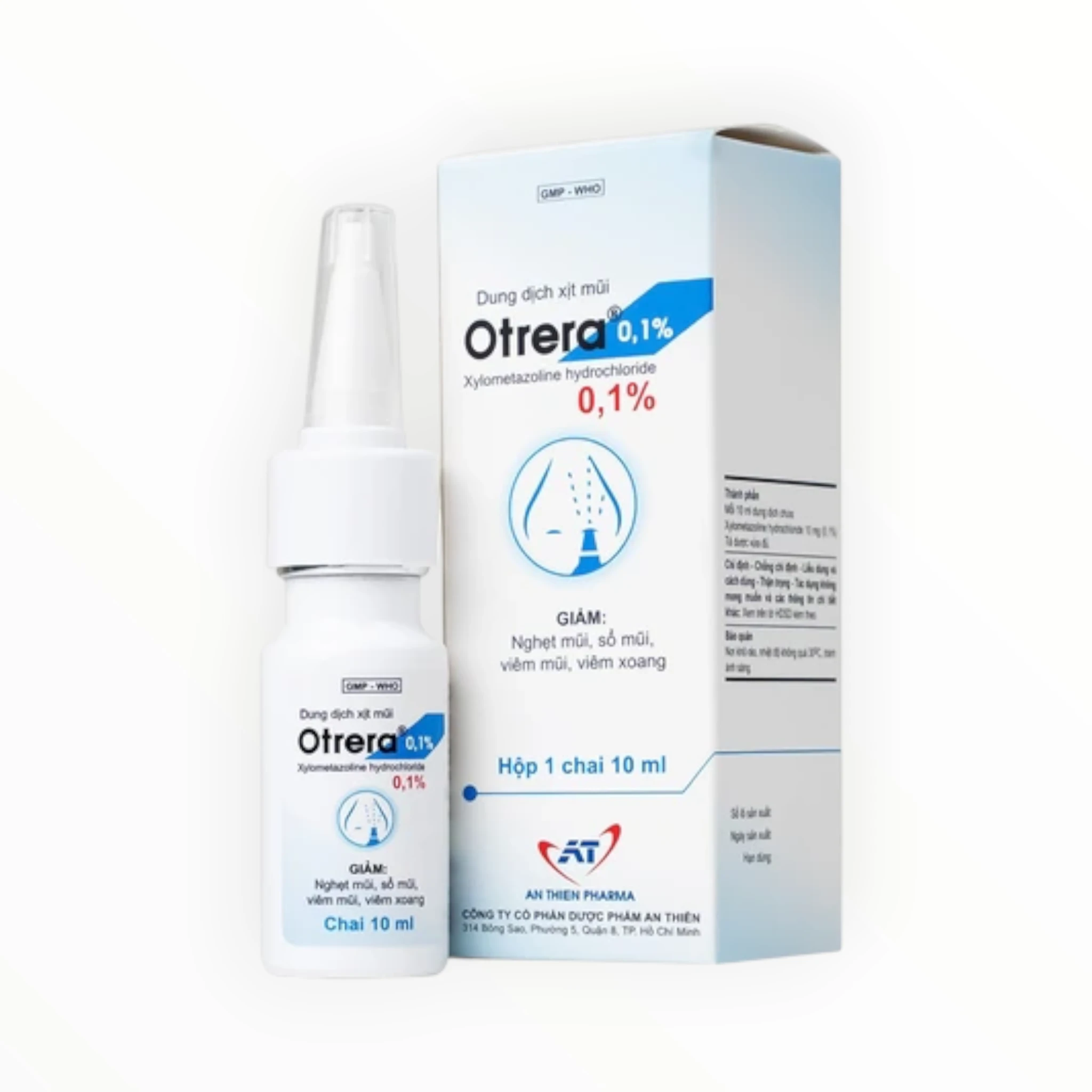 Dung dịch xịt mũi Otrera 0,1% Xylometazoline giảm nghẹt mũi, sổ mũi, viêm xoang (Chai 10ml) 1 Hộp dung dịch xịt mũi Otrera 0,1% Xylometazoline