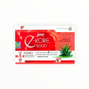 Nhà Thuốc Bách An - Chuỗi nhà thuốc uy tín Hà Nội 79 Viên nang mềm E-Kore 4000 Vitamin E, Cao lô hội, Chiết xuất hạt nho hỗ trợ hạn chế lão hóa da, giảm khô da (Hộp 30 viên) - hộp 1