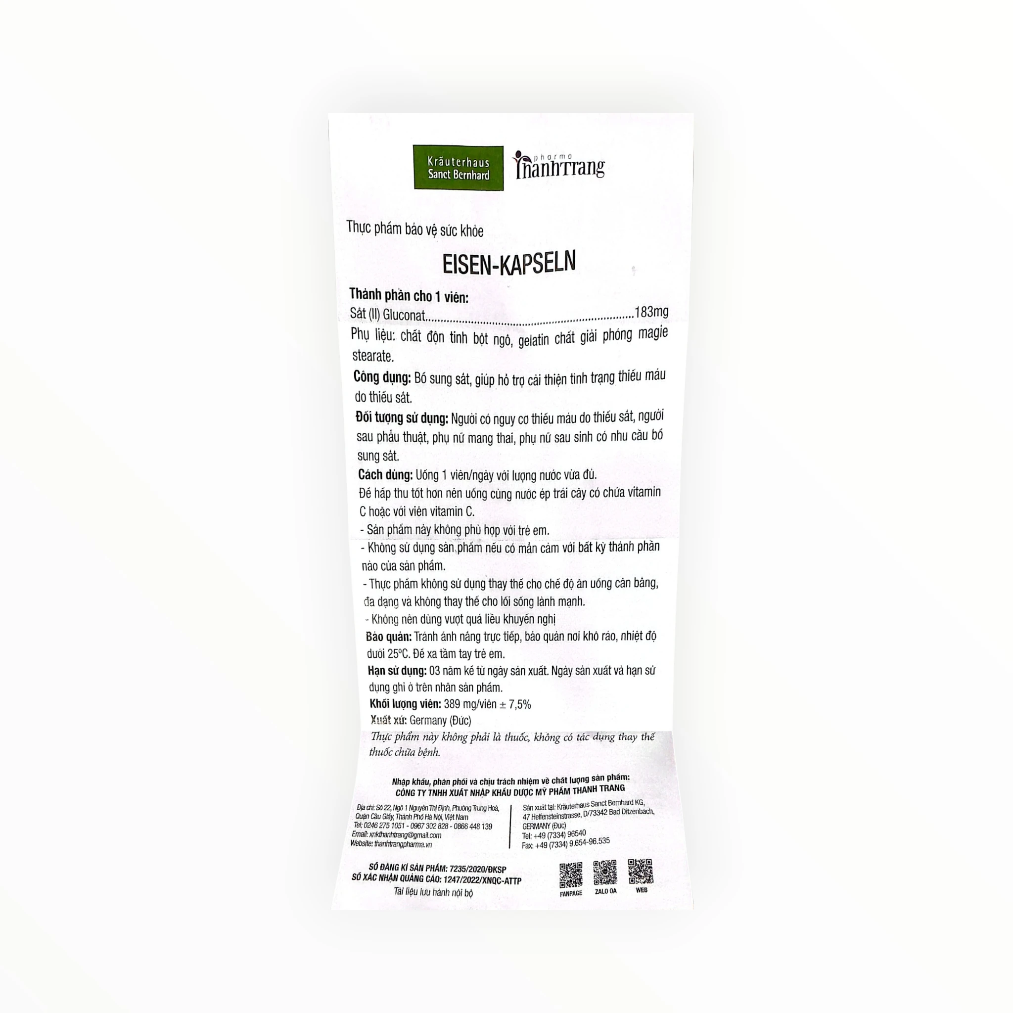 Viên nang Eisen-Kapseln bổ sung sắt, hỗ trợ cải thiện thiếu máu do thiếu sắt (Hộp 60 viên) 6 Eisen-Kapseln - tờ hướng dẫn sử dụng 1