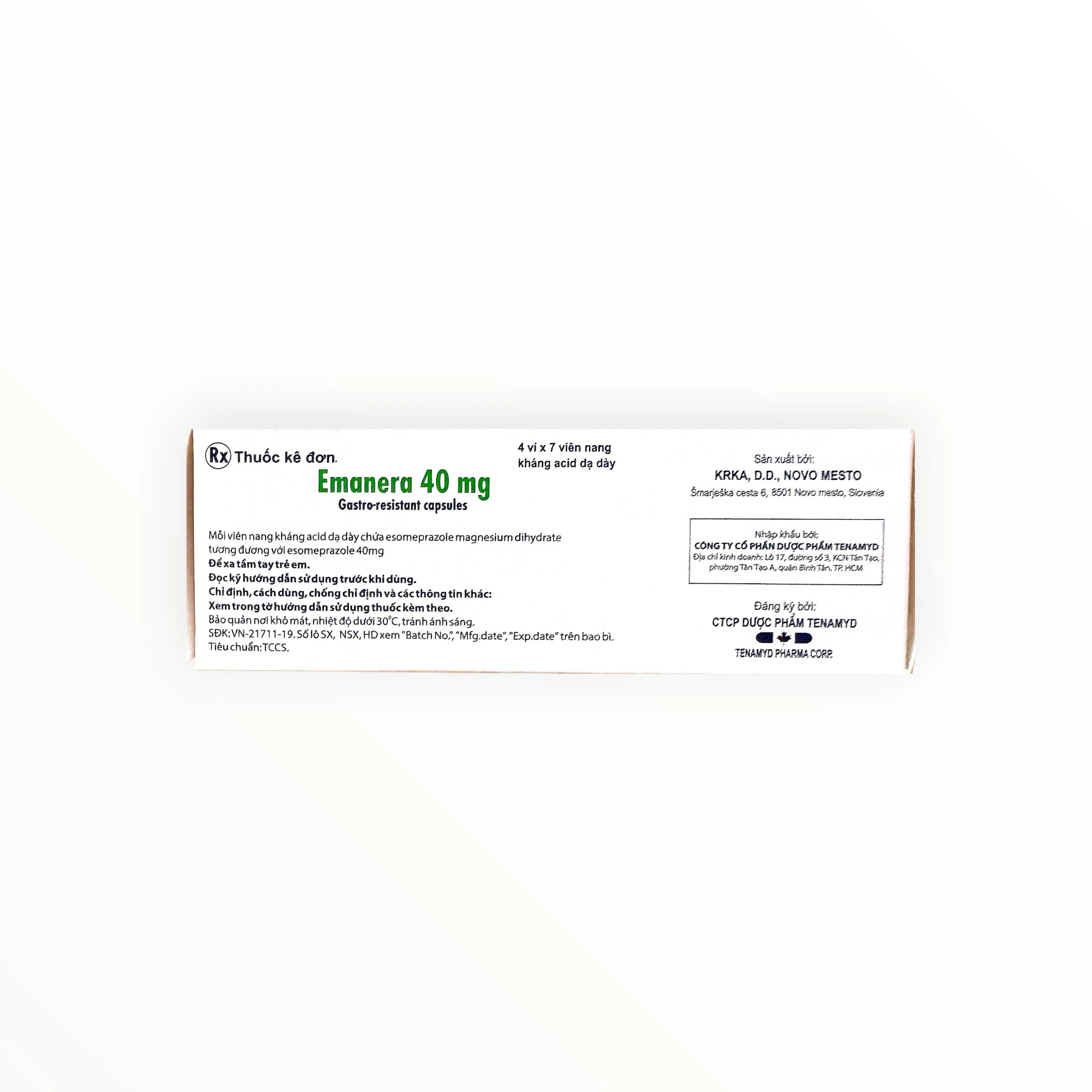 Thuốc Emanera 40mg Esomeprazole điều trị trào ngược dạ dày thực quản, diệt H. pylori (Hộp 4 vỉ x 7 viên) 2 Emanera - hộp 2