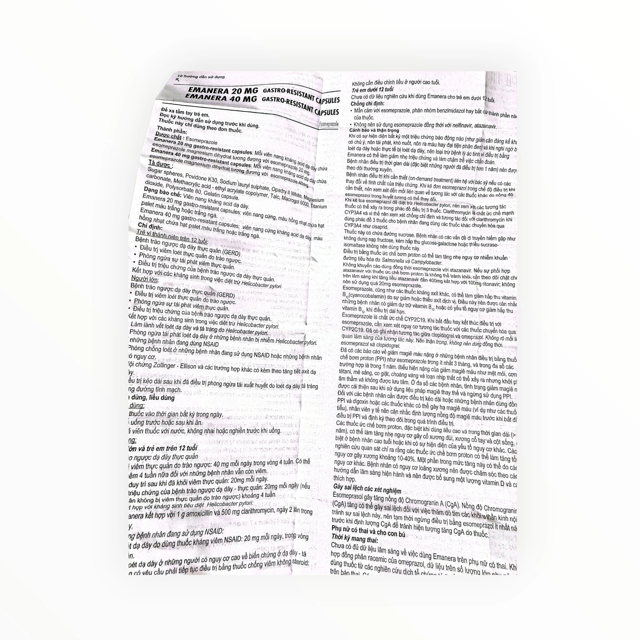 Thuốc Emanera 40mg Esomeprazole điều trị trào ngược dạ dày thực quản, diệt H. pylori (Hộp 4 vỉ x 7 viên) 5 Emanera - tờ hướng dẫn sử dụng 1