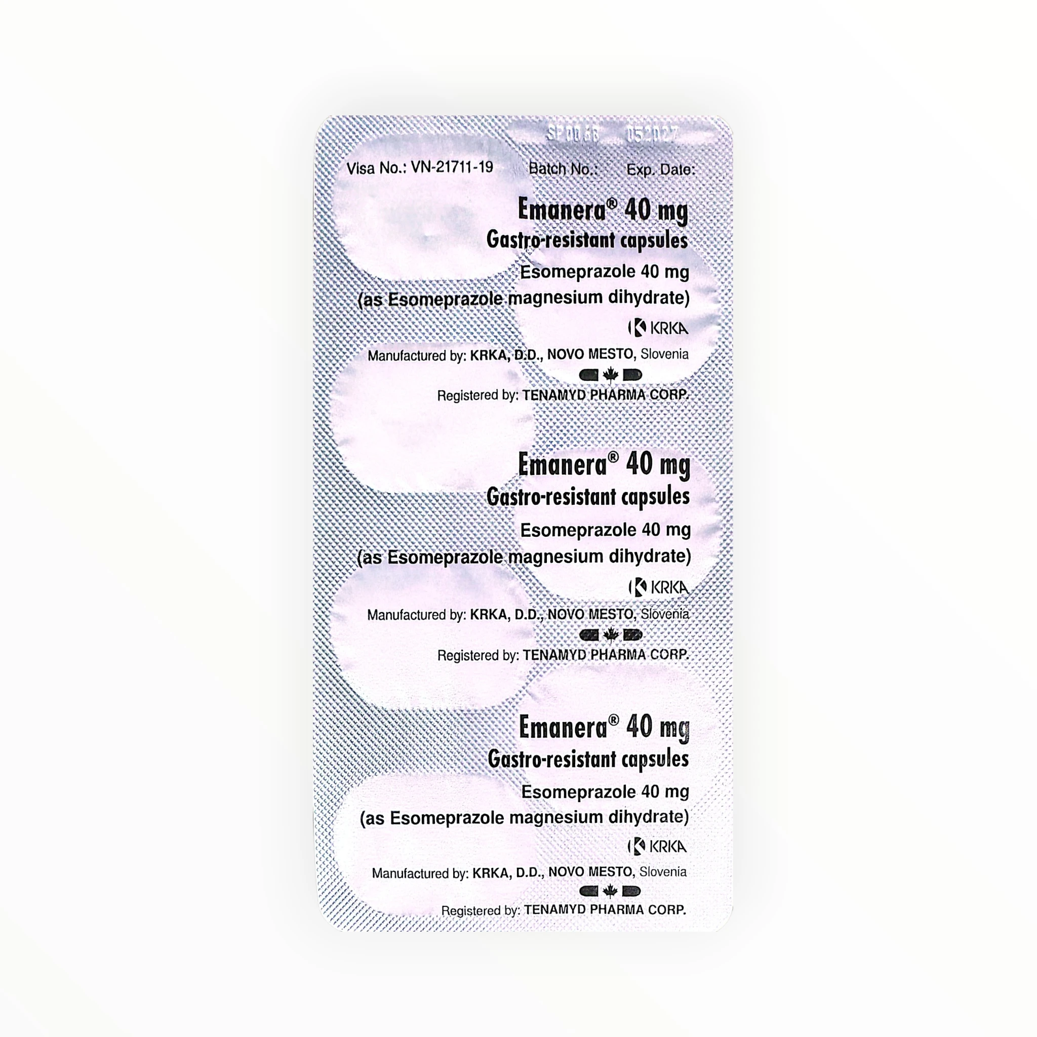 Thuốc Emanera 40mg Esomeprazole điều trị trào ngược dạ dày thực quản, diệt H. pylori (Hộp 4 vỉ x 7 viên) 4 Emanera - vỉ 1
