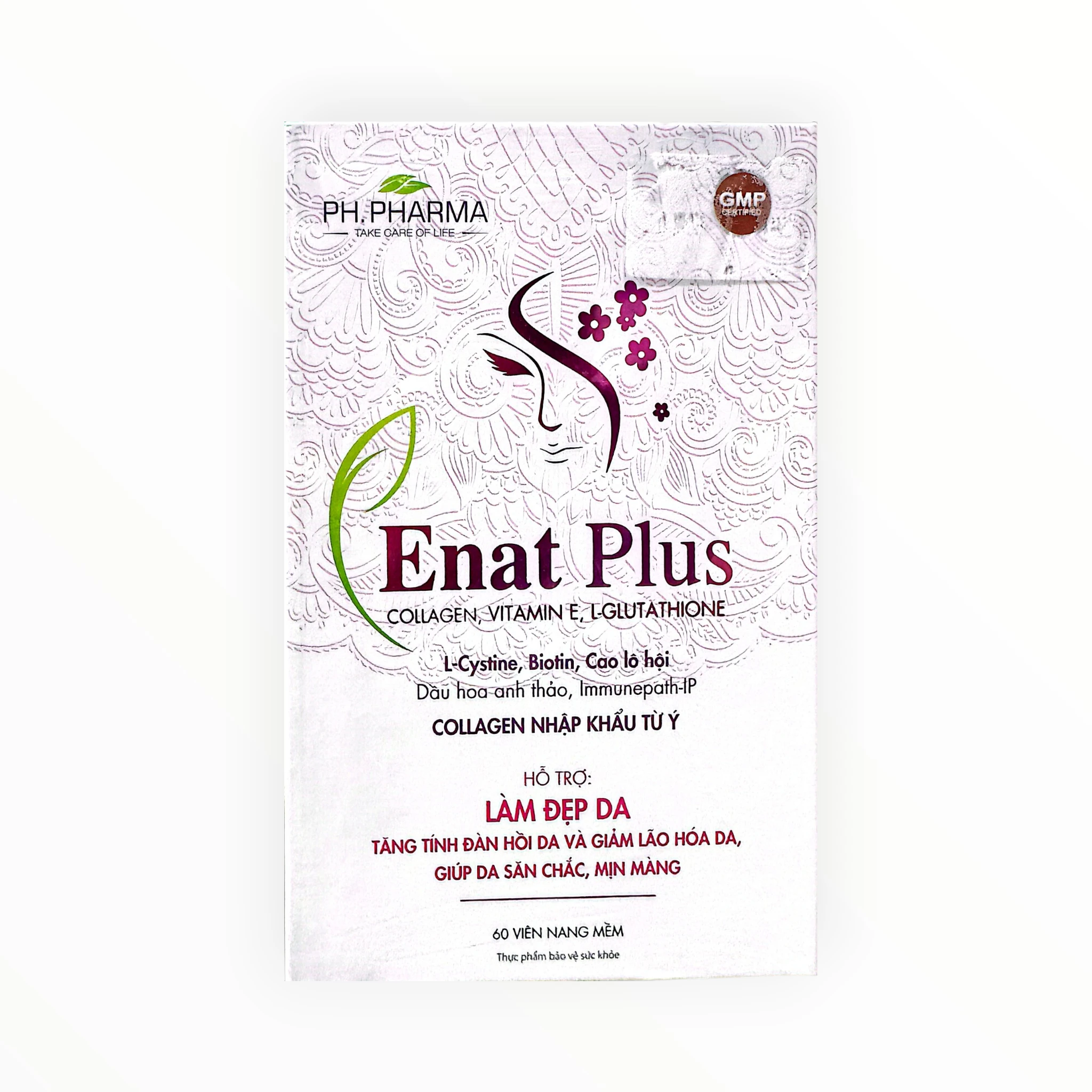 Viên nang mềm Enat Plus Vitamin E 400IU, Collagen, L-Glutathione hỗ trợ làm đẹp da, giảm lão hóa da (Hộp 60 viên) 1 Viên nang mềm Enat Plus Vitamin E 400IU, Collagen, L-Glutathione hỗ trợ làm đẹp da, giảm lão hóa da (Hộp 60 viên) - hộp 1