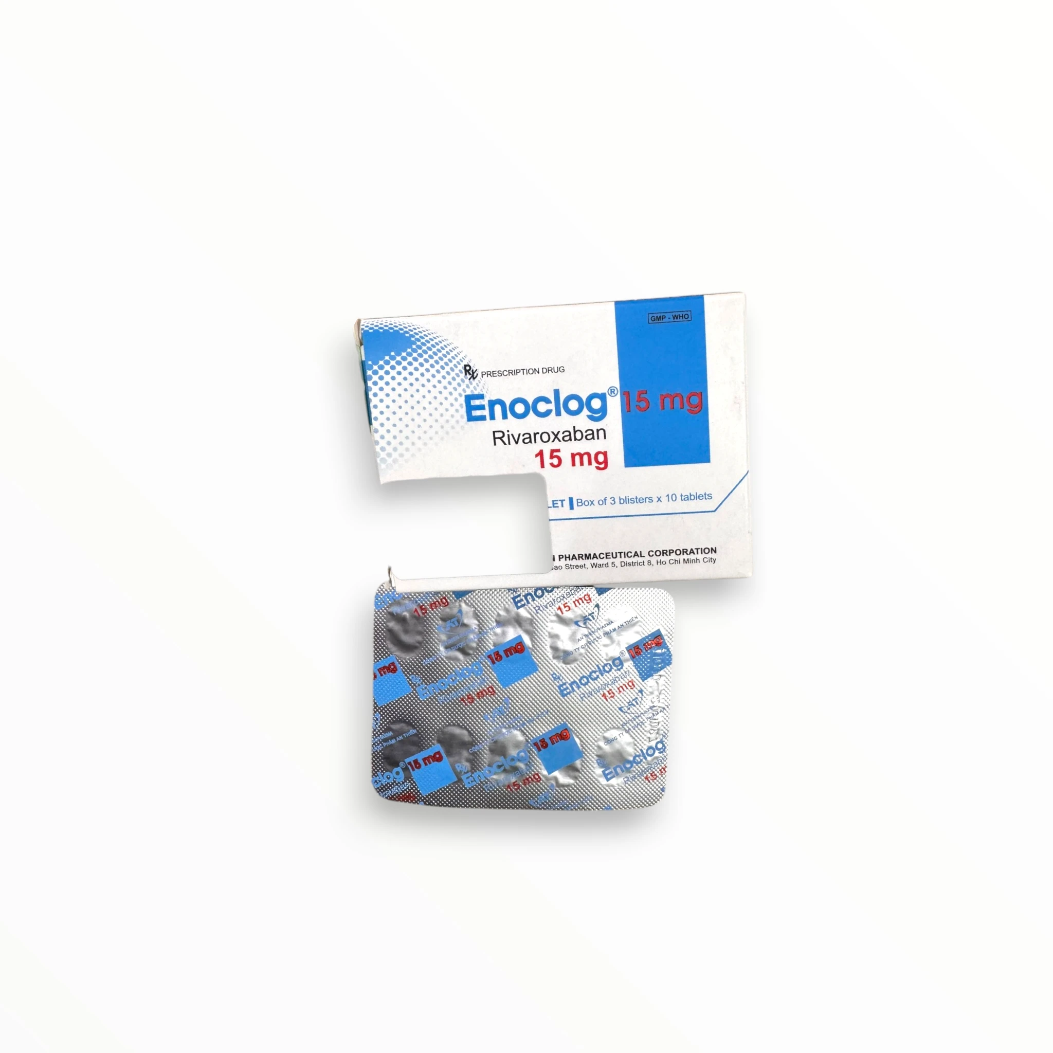 Viên nén bao phim Enoclog 15mg An Thiên Pharma Phòng ngừa đột quỵ, điều trị DVT/PE (Hộp 3 vỉ x 10 viên nén bao phim) 2 enoclog 15mg (5)