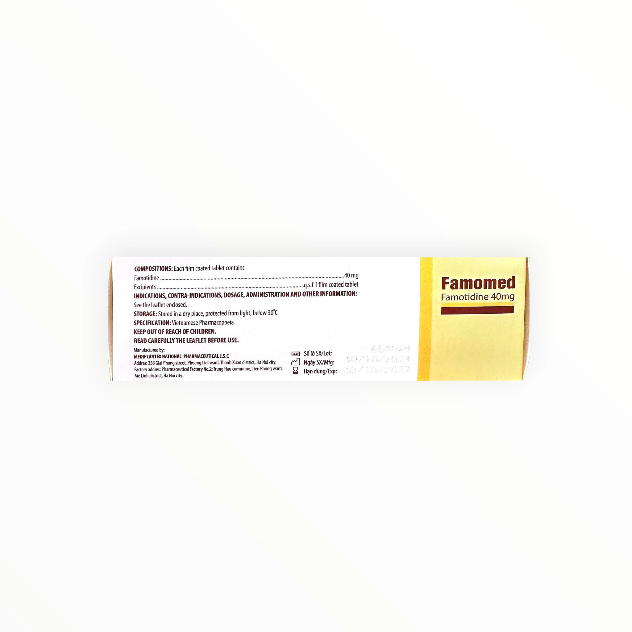 Thuốc Famomed 40mg Famotidin điều trị loét dạ dày tá tràng, trào ngược dạ dày thực quản (Hộp 10 vỉ x 10 viên) 2 Famomed - hộp 2
