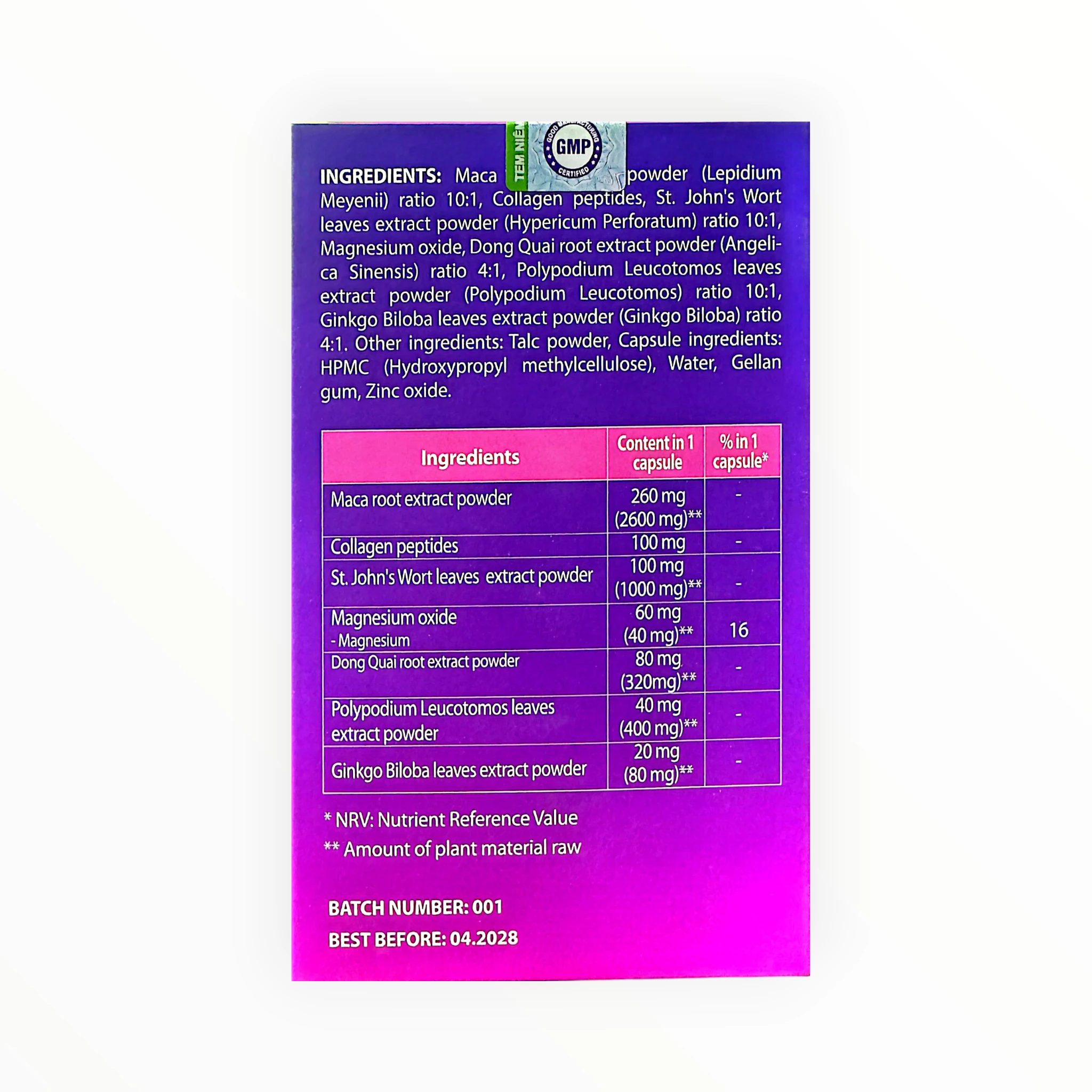Viên nang cứng Femiging Maca 260mg, Collagen, St. John's Wort hỗ trợ giảm bốc hỏa, đổ mồ hôi đêm (Hộp 60 viên) 3 Viên nang cứng Femiging Maca 260mg, Collagen, St. John's Wort hỗ trợ giảm bốc hỏa, đổ mồ hôi đêm (Hộp 60 viên) - hộp 3