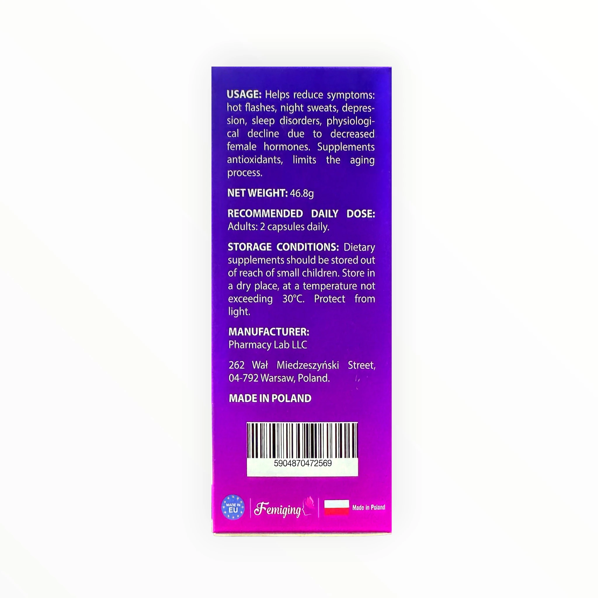 Viên nang cứng Femiging Maca 260mg, Collagen, St. John's Wort hỗ trợ giảm bốc hỏa, đổ mồ hôi đêm (Hộp 60 viên) 4 Viên nang cứng Femiging Maca 260mg, Collagen, St. John's Wort hỗ trợ giảm bốc hỏa, đổ mồ hôi đêm (Hộp 60 viên) - hộp 4