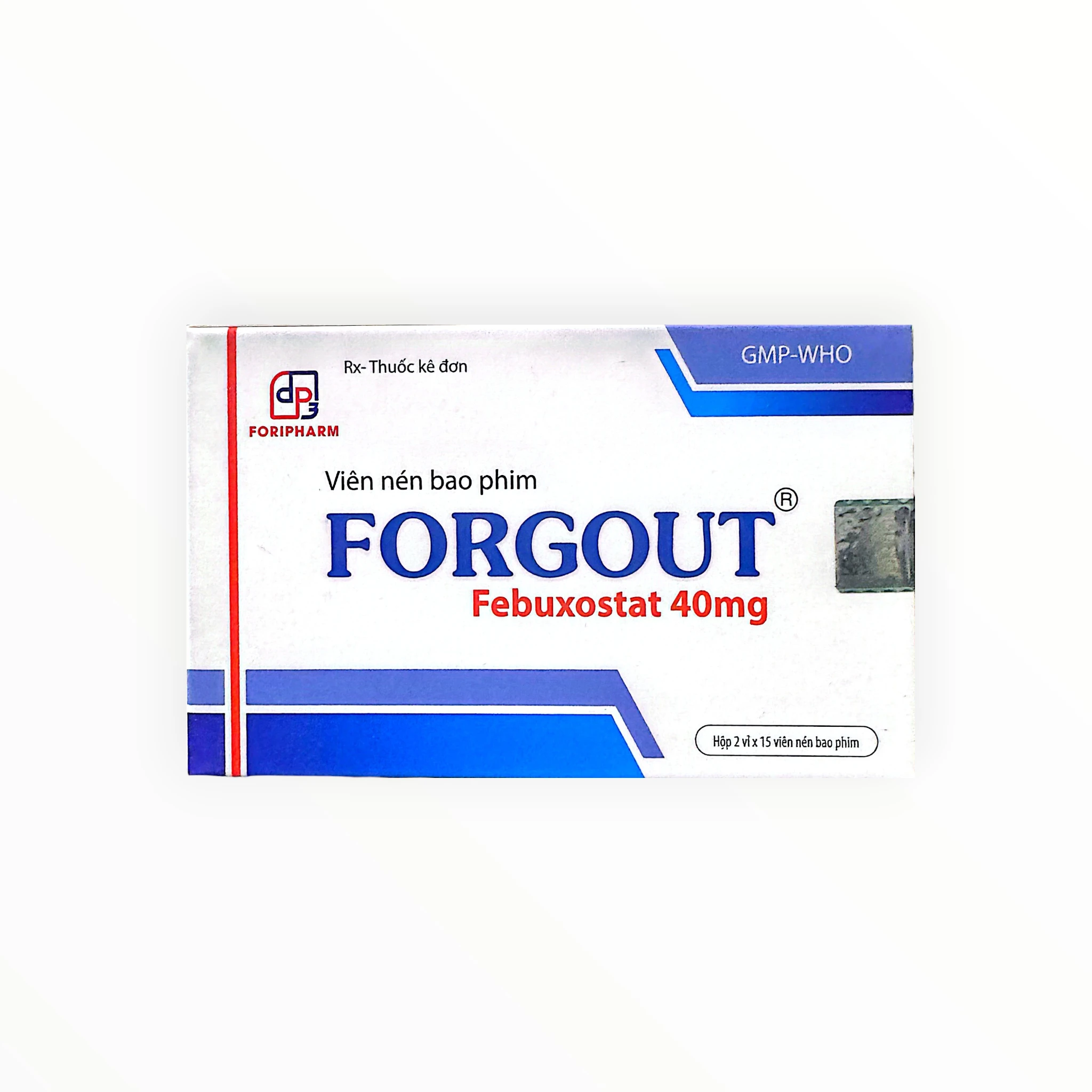 Thuốc Forgout 40 Febuxostat 40mg điều trị tăng acid uric mạn tính, gút (Hộp 2 vỉ x 15 viên) 1 Thuốc Forgout 40 Febuxostat 40mg điều trị tăng acid uric mạn tính, gút (Hộp 2 vỉ x 15 viên) - hộp 1