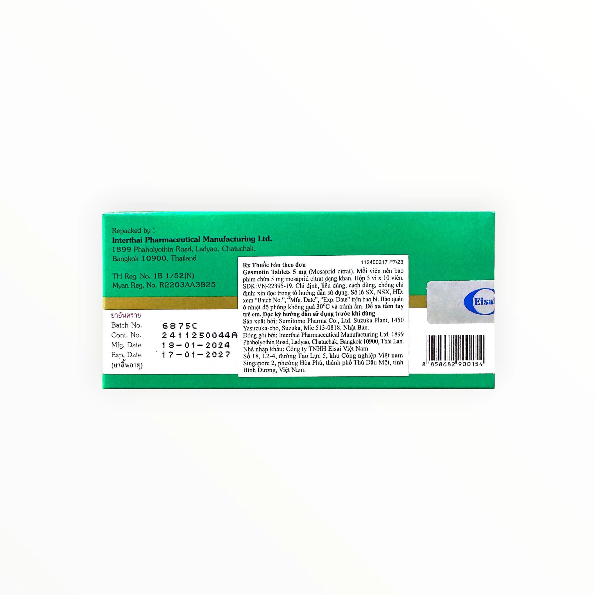 Thuốc Gasmotin 5mg Mosapride điều trị triệu chứng dạ dày - ruột do viêm dạ dày mạn tính (Hộp 3 vỉ x 10 viên) 2 Gasmotin - hộp 2