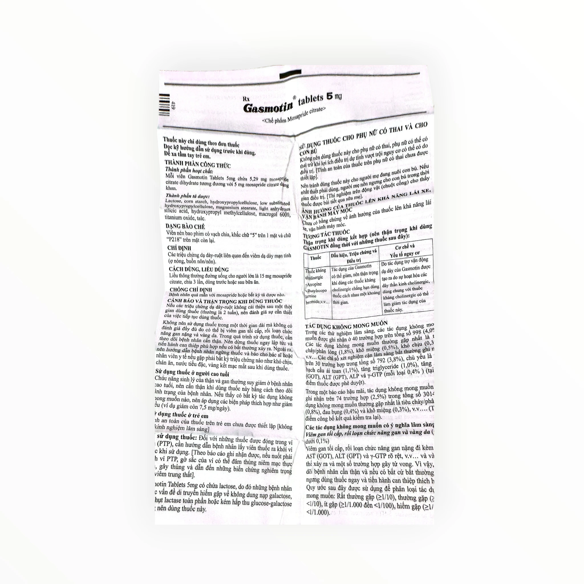 Thuốc Gasmotin 5mg Mosapride điều trị triệu chứng dạ dày - ruột do viêm dạ dày mạn tính (Hộp 3 vỉ x 10 viên) 5 Gasmotin - tờ hướng dẫn sử dụng 1