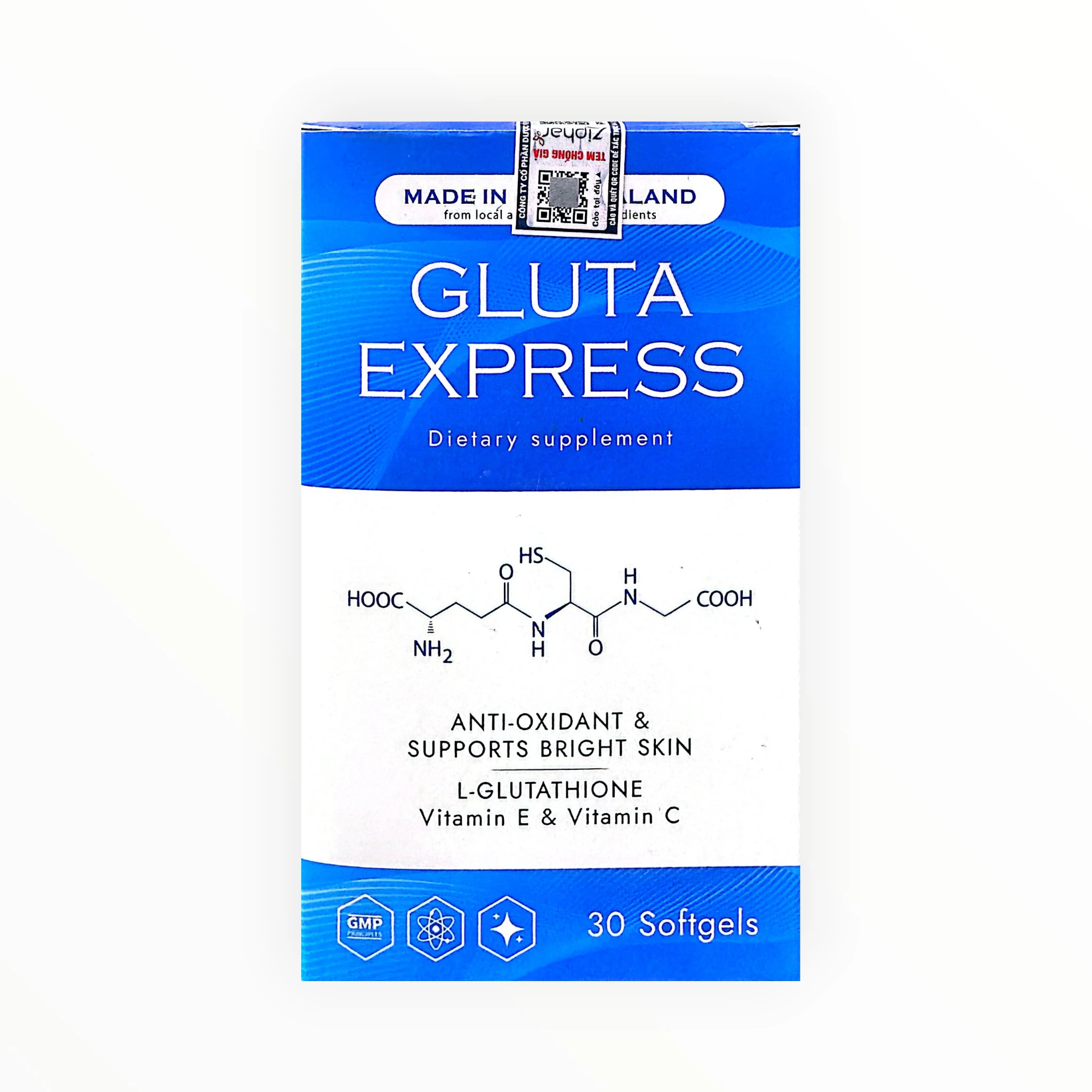 Viên nang mềm Gluta Express L-Glutathione 500mg hỗ trợ chống oxy hóa, hỗ trợ sáng da (Hộp 30 viên) 1 Viên nang mềm Gluta Express L-Glutathione 500mg hỗ trợ chống oxy hóa, hỗ trợ sáng da (Hộp 30 viên) - hộp 1