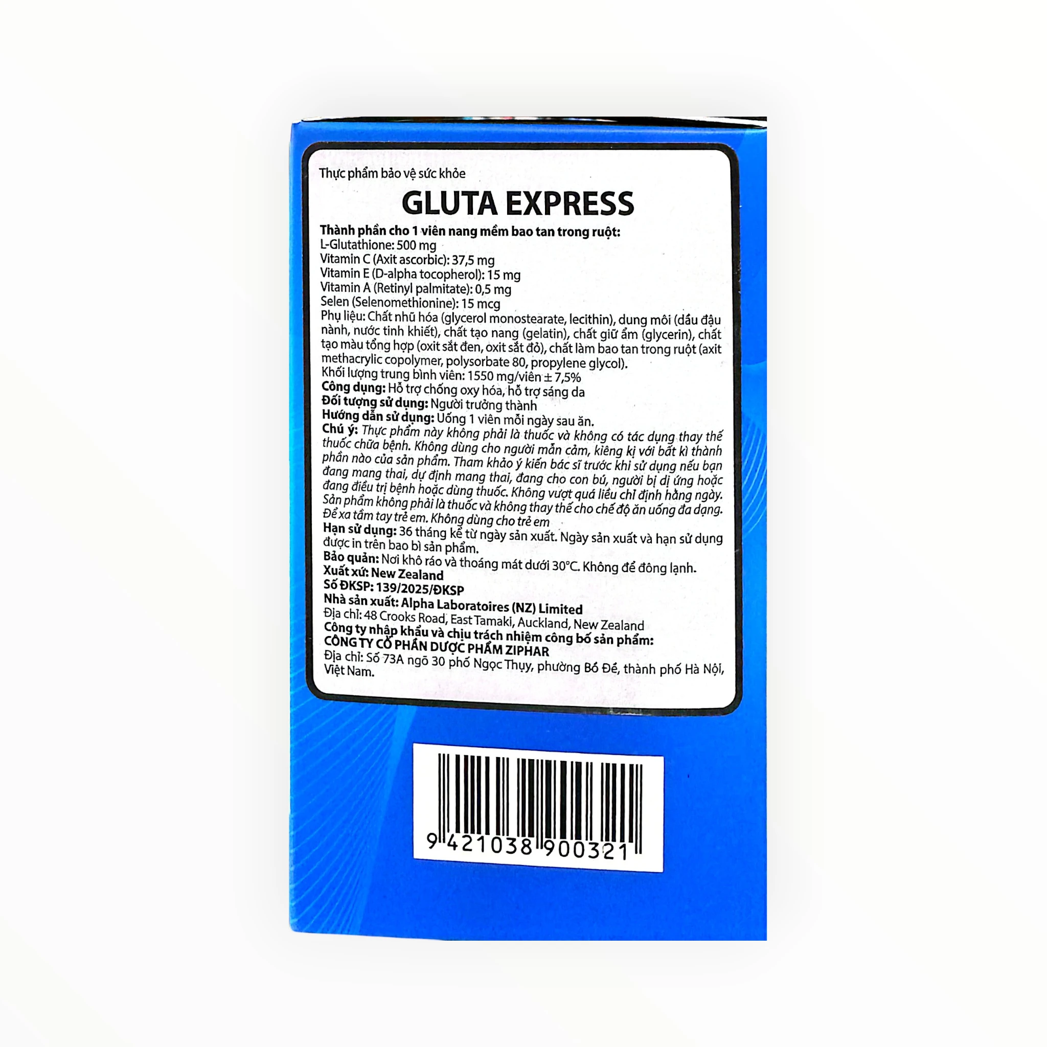 Viên nang mềm Gluta Express L-Glutathione 500mg hỗ trợ chống oxy hóa, hỗ trợ sáng da (Hộp 30 viên) 2 Viên nang mềm Gluta Express L-Glutathione 500mg hỗ trợ chống oxy hóa, hỗ trợ sáng da (Hộp 30 viên) - hộp 2