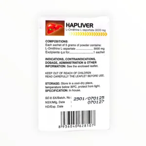 Thuốc Hapliver 3000mg L-Ornithine L-aspartate (NSX Dược phẩm Trường Thọ, Hộp 20 gói x 5g) - hộp 3