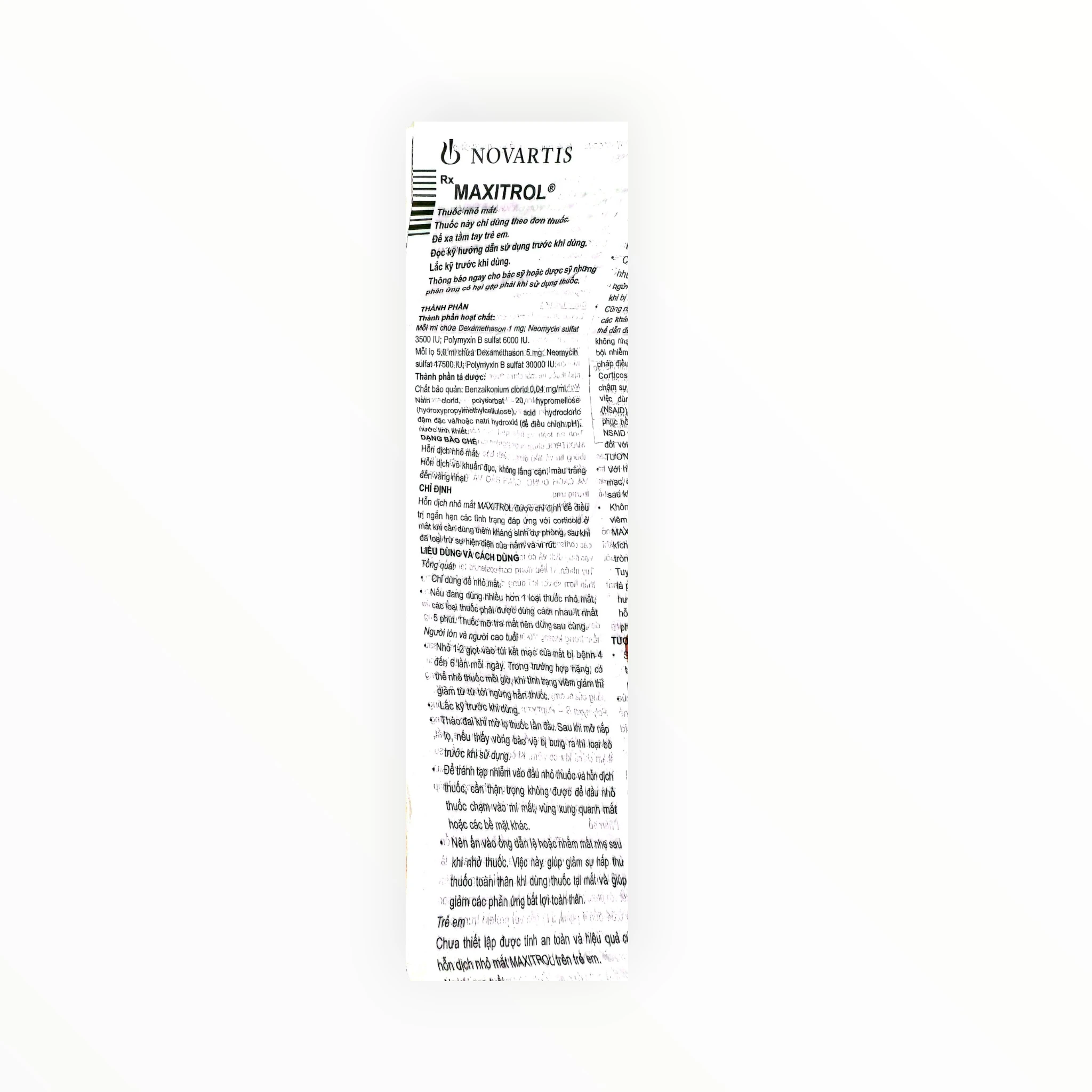 Hỗn dịch nhỏ mắt Maxitrol Dexamethason, Neomycin, Polymyxin B kháng viêm - kháng khuẩn (Lọ 5ml) 6 Tờ hướng dẫn sử dụng hỗn dịch nhỏ mắt Maxitrol Dexamethason, Neomycin, Polymyxin B