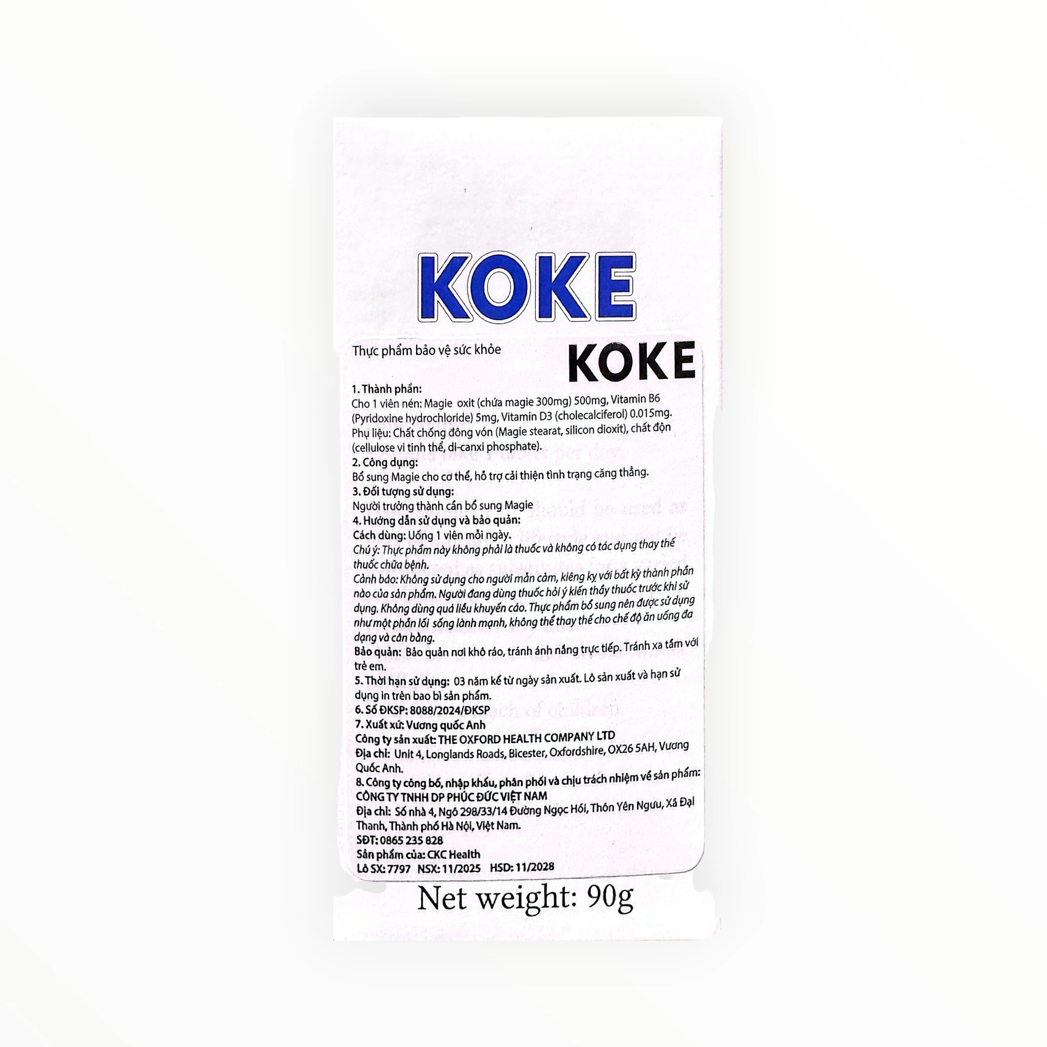 Viên uống Koke CKC Health Magie oxit 500mg, Vitamin B6, D3 hỗ trợ cải thiện tình trạng căng thẳng (Hộp 60 viên) 2 Viên uống Koke CKC Health Magie oxit 500mg, Vitamin B6, D3 hỗ trợ cải thiện tình trạng căng thẳng (Hộp 60 viên) - hộp 2