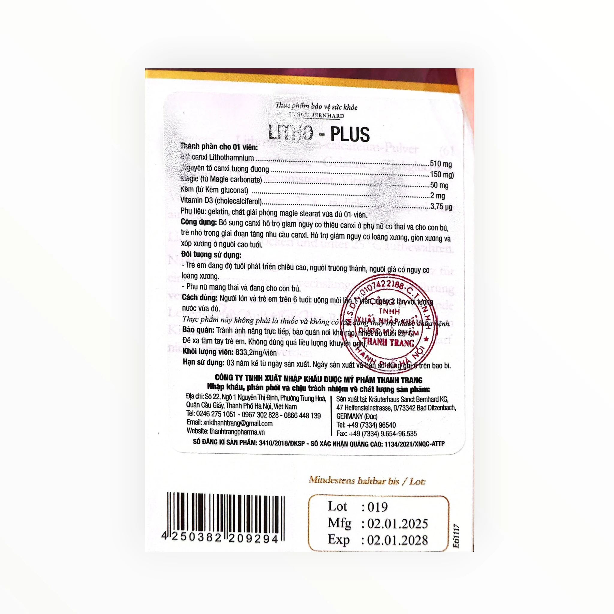 Viên nang Litho Plus hỗ trợ bổ sung canxi, giảm loãng xương (Hộp 60 viên) 2 Litho Plus Sanct Bernhard - hộp 2