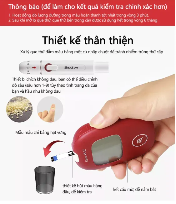 Máy đo đường huyết Sinocare Safe AQ Smart – Đo nhanh 5 giây, cần 0,6 µL máu 6 Máy đo đường huyết Sinocare Safe AQ Smart - cách lấy mẫu máu và tháo que thử