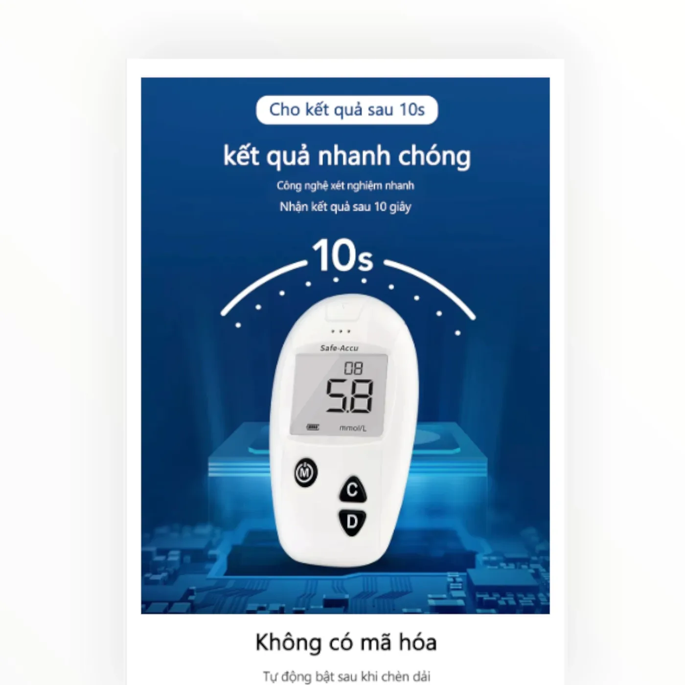 Máy đo đường huyết Sinocare Safe-Accu - đo 10 giây và không cần nhập mã que thử