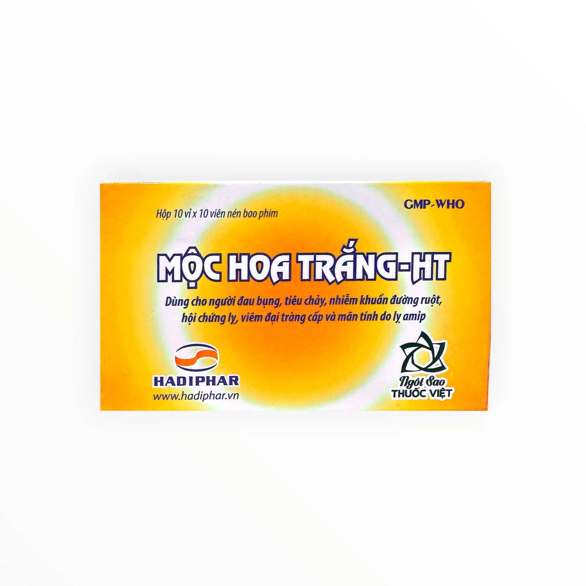 Thuốc Mộc Hoa Trắng-HT điều trị đau bụng, tiêu chảy, viêm đại tràng do lỵ amip (Hộp 10 vỉ x 10 viên) 2 Mộc Hoa Trắng-HT - hộp 2