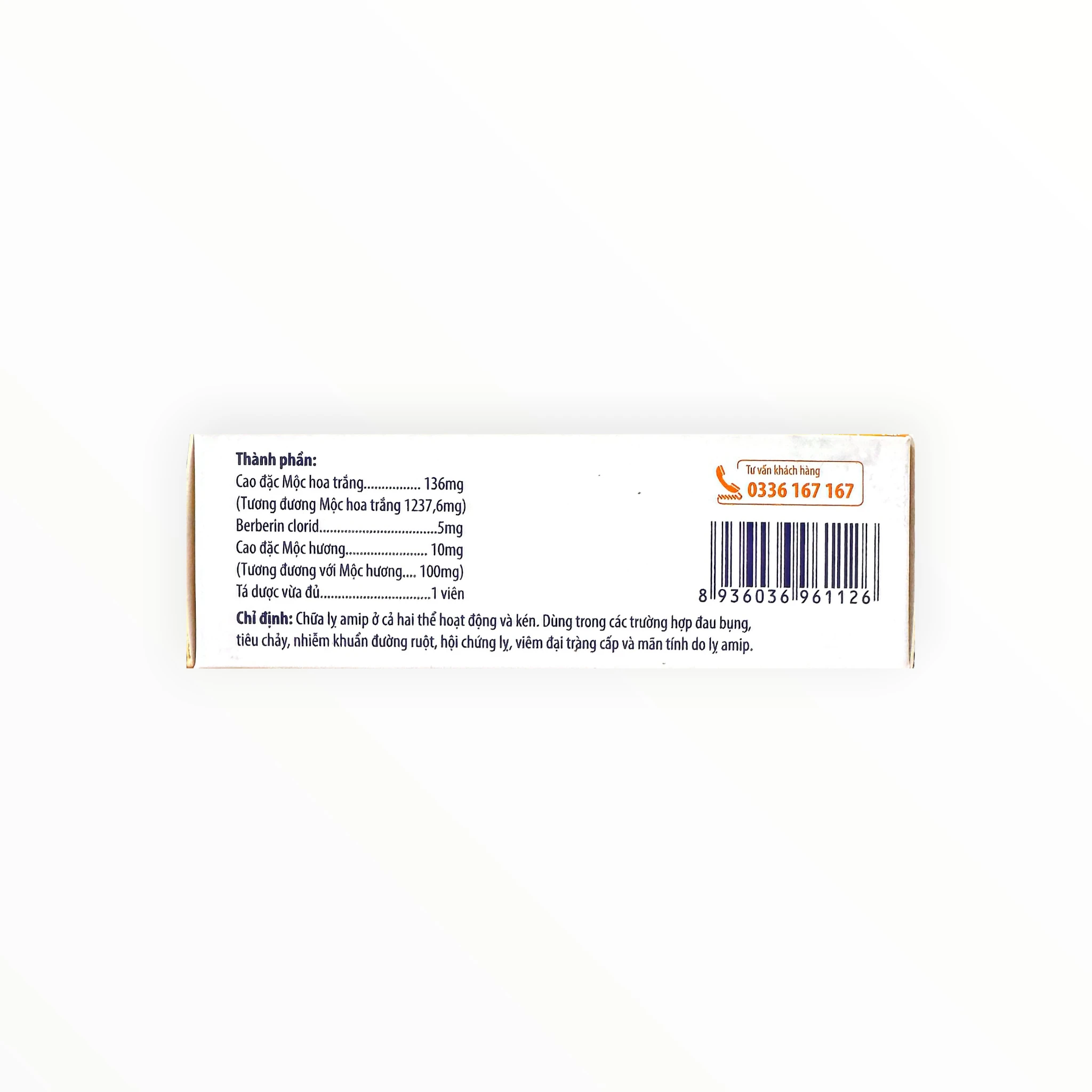 Thuốc Mộc Hoa Trắng-HT điều trị đau bụng, tiêu chảy, viêm đại tràng do lỵ amip (Hộp 10 vỉ x 10 viên) 3 Mộc Hoa Trắng-HT - hộp 3