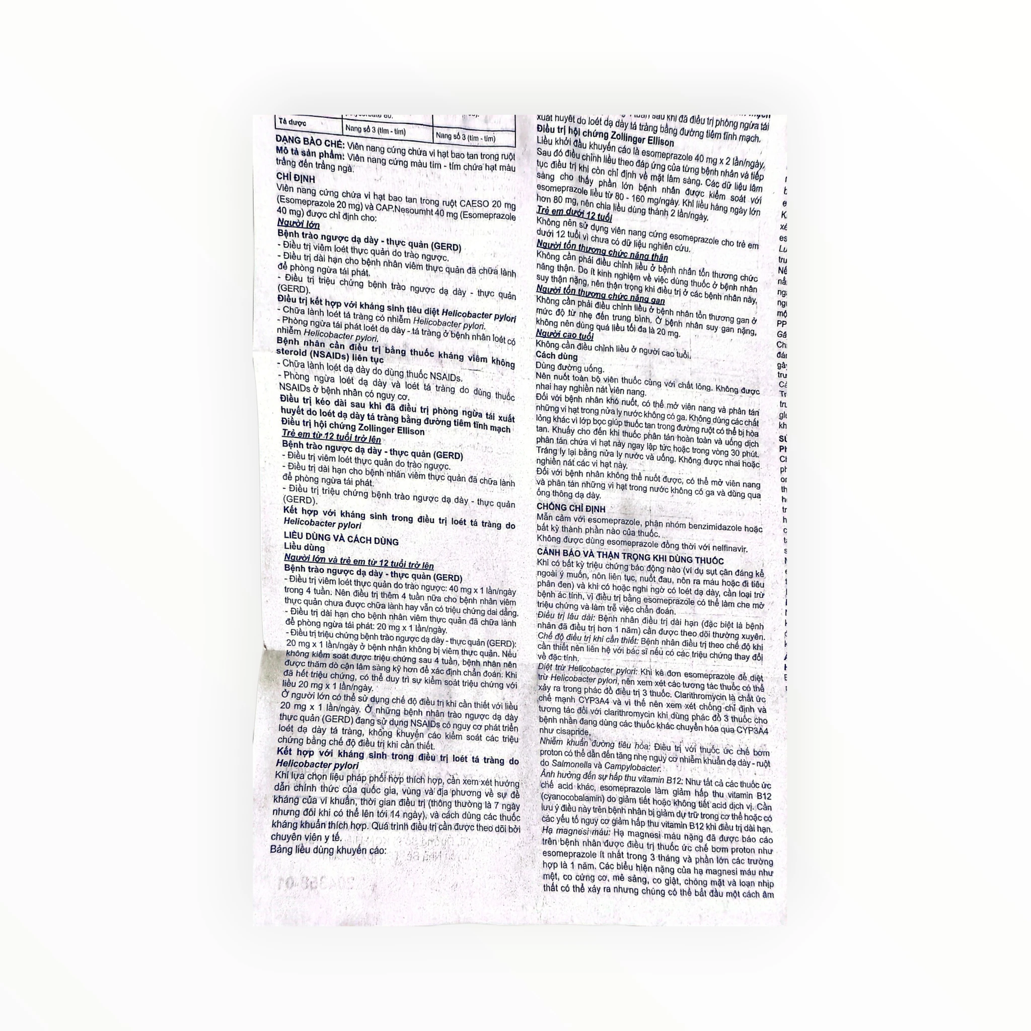 Thuốc CAP.Nesoumht 40 Esomeprazole điều trị viêm loét thực quản do trào ngược, diệt H. pylori (Hộp 3 vỉ x 10 viên) 6 CAP.Nesoumht 40 - tờ hướng dẫn sử dụng 2