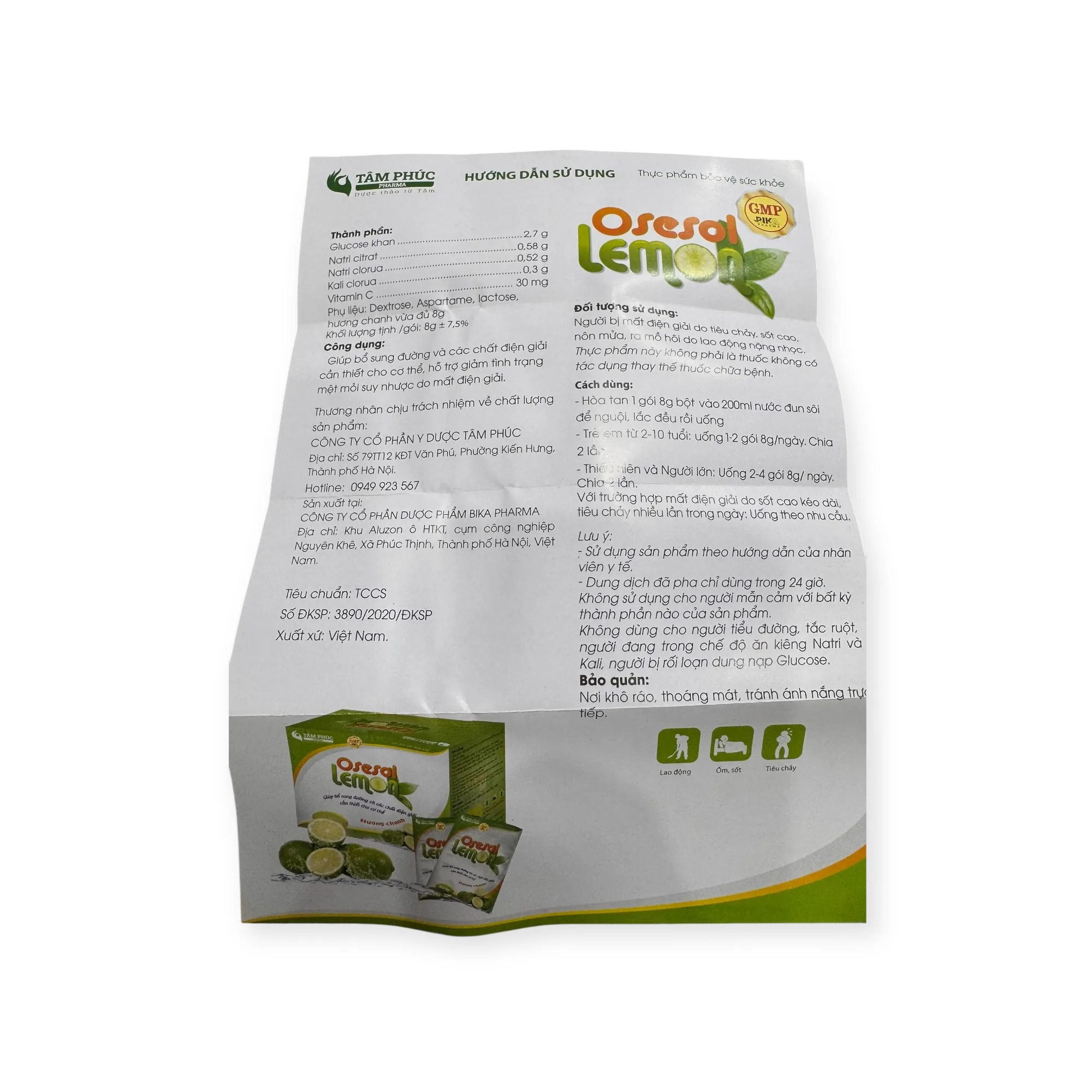 Bột pha uống Oresol Lemon Tâm Phúc hương chanh bổ sung đường và điện giải cho người tiêu chảy, sốt cao, nôn mửa, ra nhiều mồ hôi (Hộp 25 gói x 8g) 6 oresol lemon 6