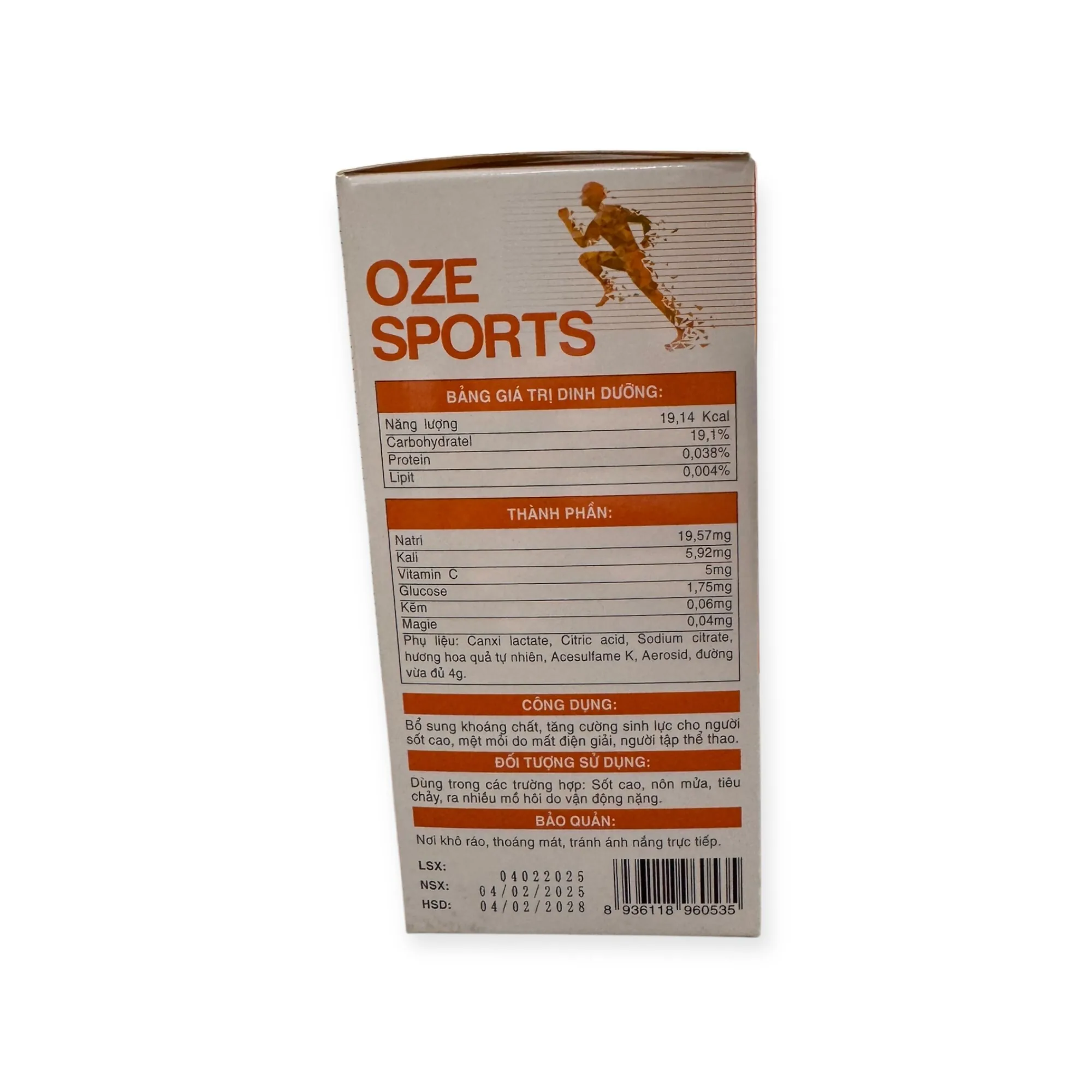 Bột pha uống điện giải Oze Sports bổ sung khoáng chất, tăng cường sinh lực cho người sốt cao, mệt mỏi do mất điện giải, tập thể thao (Hộp 30 gói x 4g) 2 oze sports 2