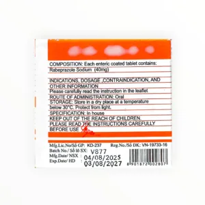 Thuốc Rabeto-40 Rabeprazol điều trị trào ngược dạ dày thực quản, loét tá tràng (Hộp 10 vỉ x 10 viên) 10 Rabeto-40 - hộp 3