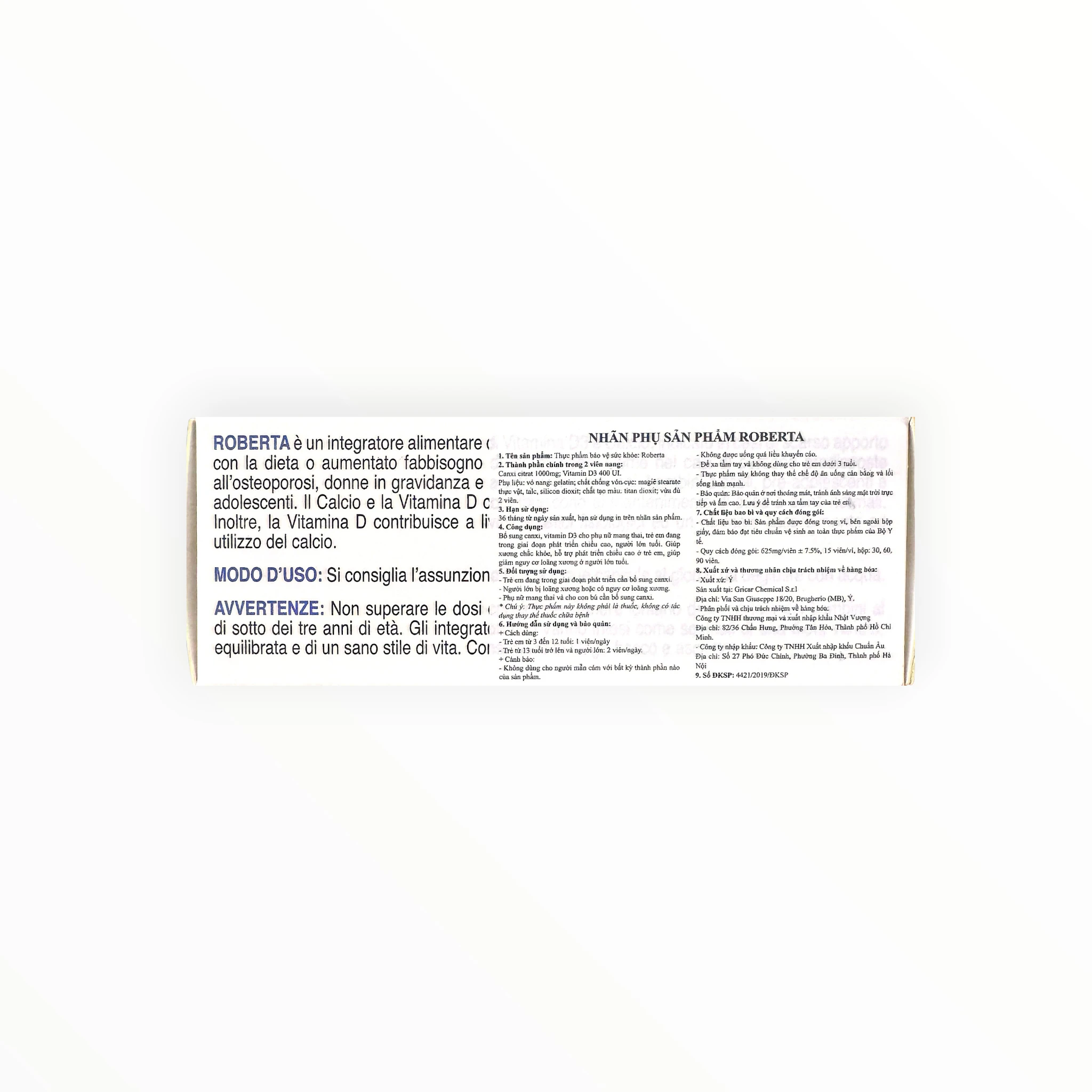 Viên nang Roberta Canxi citrat 1000mg, Vitamin D3 400 IU giúp xương chắc khỏe, hỗ trợ phát triển chiều cao (Hộp 60 viên) 2 Viên nang Roberta Canxi citrat 1000mg, Vitamin D3 400 IU giúp xương chắc khỏe, hỗ trợ phát triển chiều cao (Hộp 60 viên) - hộp 2