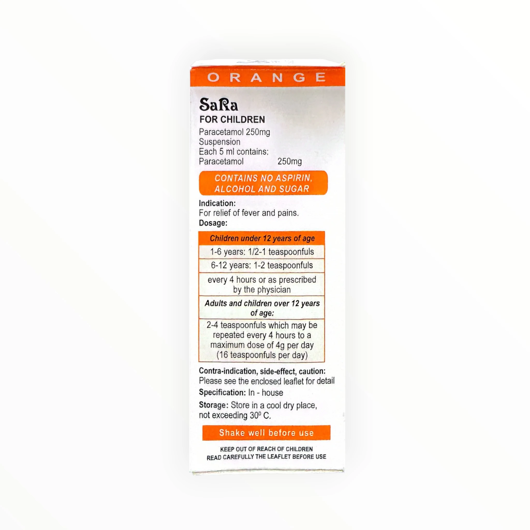 Hỗn dịch uống Sara for Children Paracetamol 250mg/5ml hạ sốt, giảm đau cho trẻ (Hộp 1 chai 60ml) 2 sara for children 2 1