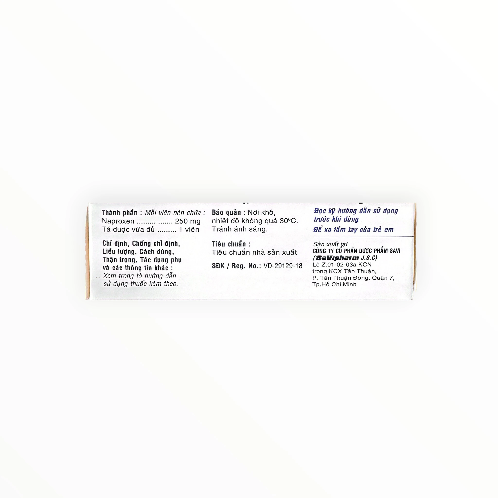 Thuốc SavNopain 250 Naproxen 250mg điều trị viêm khớp, thoái hóa khớp, đau do gút cấp (Hộp 3 vỉ x 10 viên) 2 Thuốc SavNopain 250 Naproxen 250mg điều trị viêm khớp, thoái hóa khớp, đau do gút cấp (Hộp 3 vỉ x 10 viên) - hộp 2