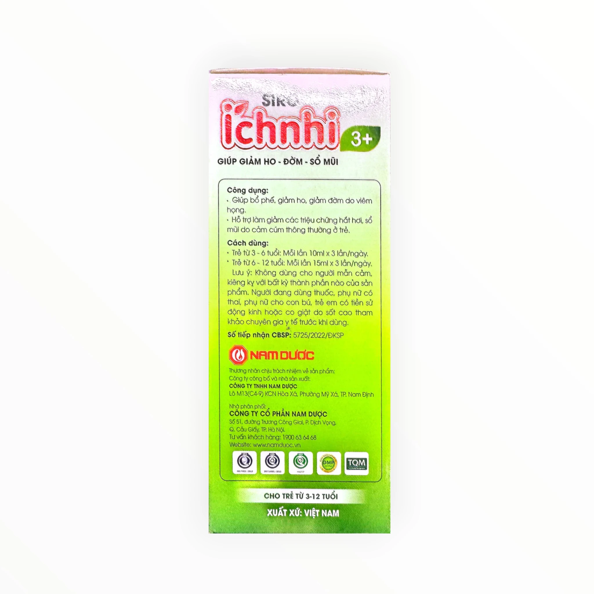 Siro Ích Nhi 3+ Nam Dược hỗ trợ giảm ho, đờm, sổ mũi cho trẻ từ 3-12 tuổi (Hộp 1 lọ 90ml) 2 siro ich nhi 3 plus 2 1
