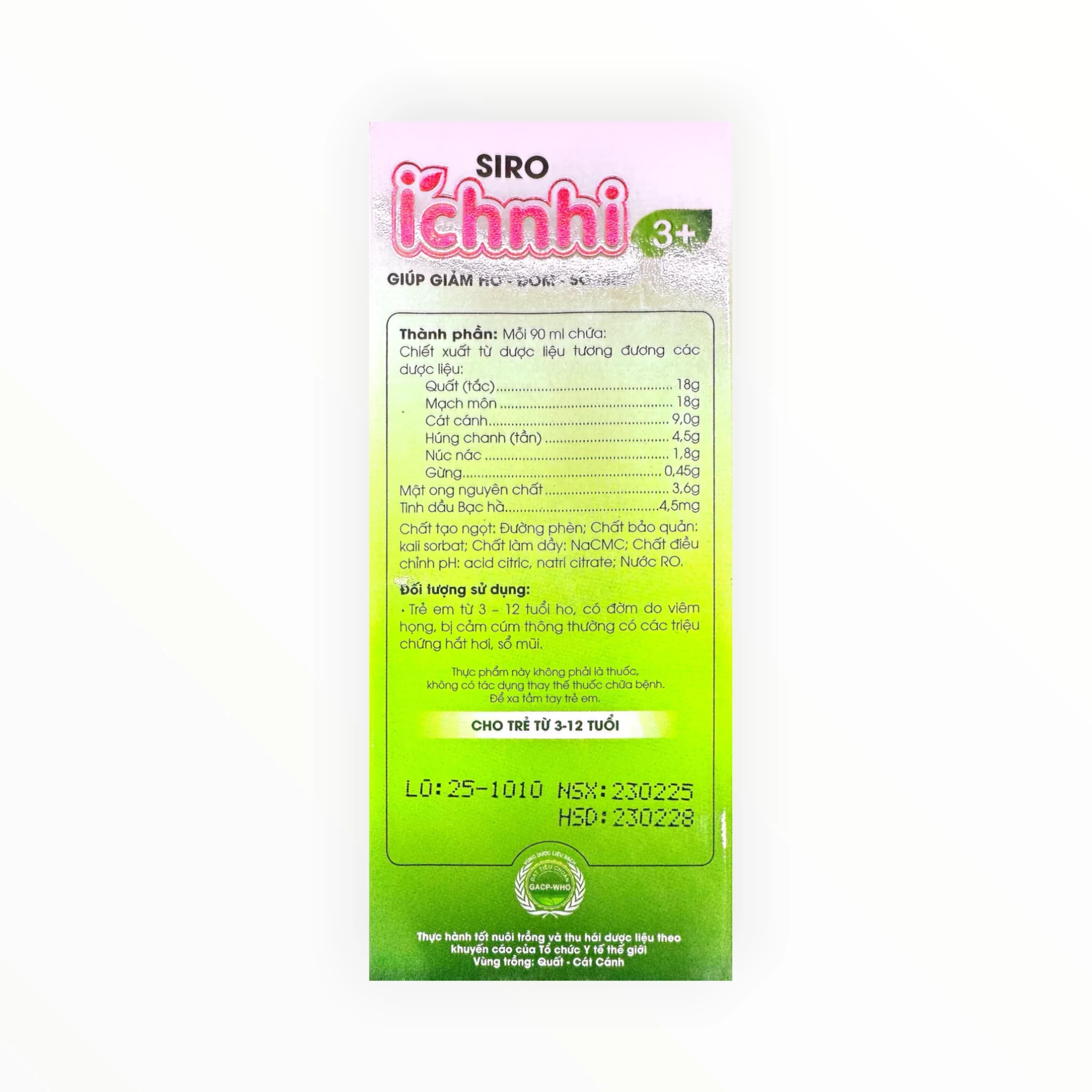 Siro Ích Nhi 3+ Nam Dược hỗ trợ giảm ho, đờm, sổ mũi cho trẻ từ 3-12 tuổi (Hộp 1 lọ 90ml) 3 siro ich nhi 3 plus 3 1