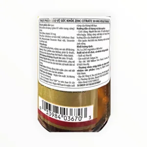 Viên nang Solgar Zinc Citrate 30mg Vegetable Kẽm citrat 30mg hỗ trợ nâng cao sức đề kháng (Lọ 100 viên) - lọ 2