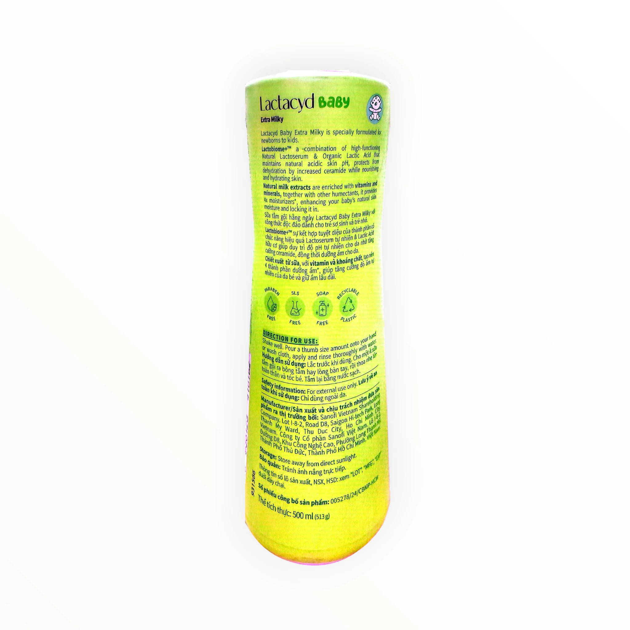Sữa tắm gội Lactacyd Baby Extra Milky vòi xịt làm sạch dịu nhẹ, dưỡng ẩm cho bé (Chai 500ml) 2 Chai sữa tắm gội Lactacyd Baby Extra Milky 500ml