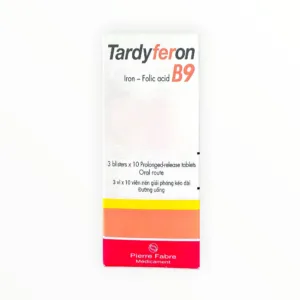 Viên nén giải phóng kéo dài Tardyferon B9 Sắt (II) sulfat 50mg + Acid folic 0,35mg dự phòng thiếu sắt, acid folic cho phụ nữ mang thai (Hộp 3 vỉ x 10 viên) - hộp 1