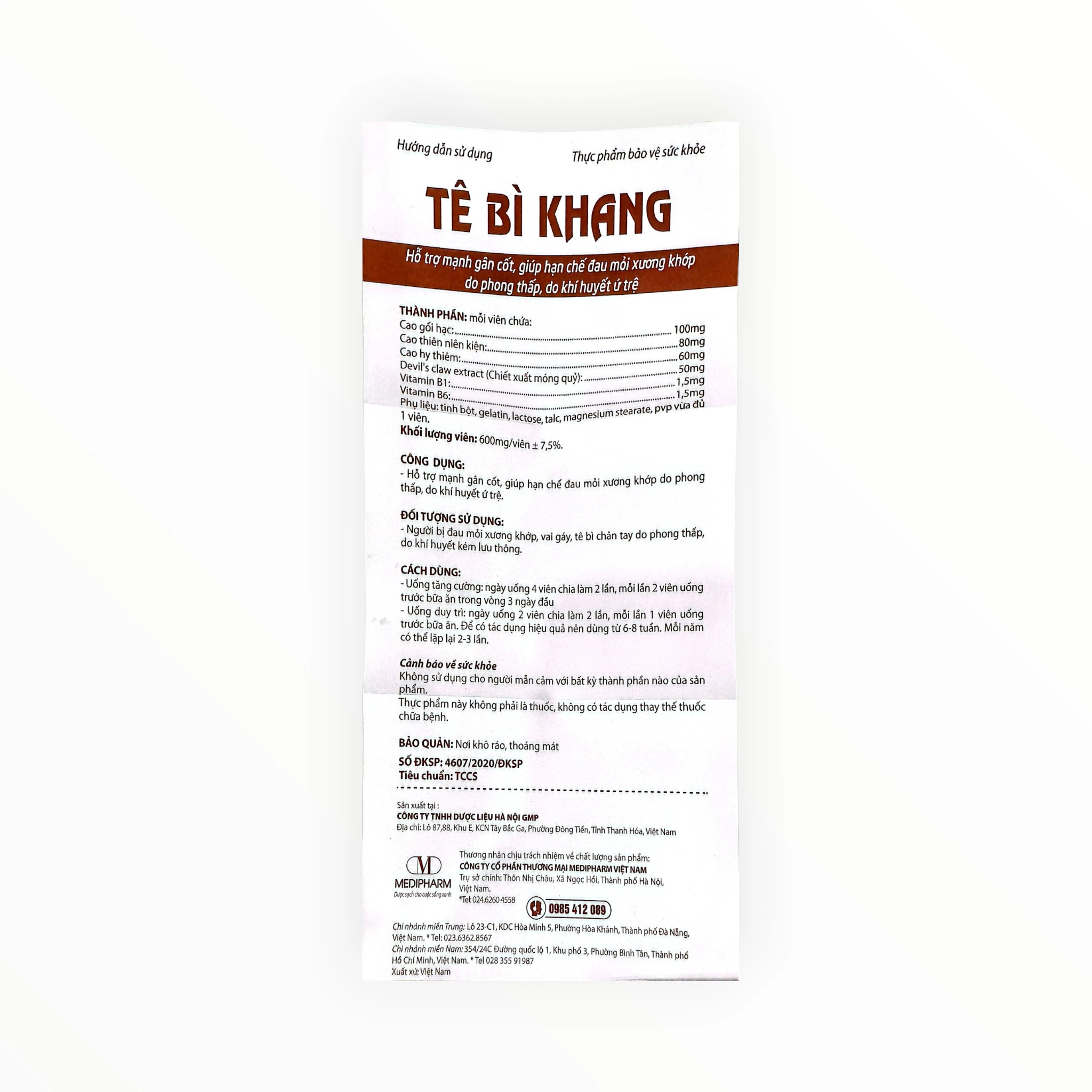 Viên nén Tê Bì Khang hỗ trợ giảm đau mỏi xương khớp, tê bì chân tay (Hộp 3 vỉ x 10 viên) 5 Tê Bì Khang - tờ hướng dẫn sử dụng 1