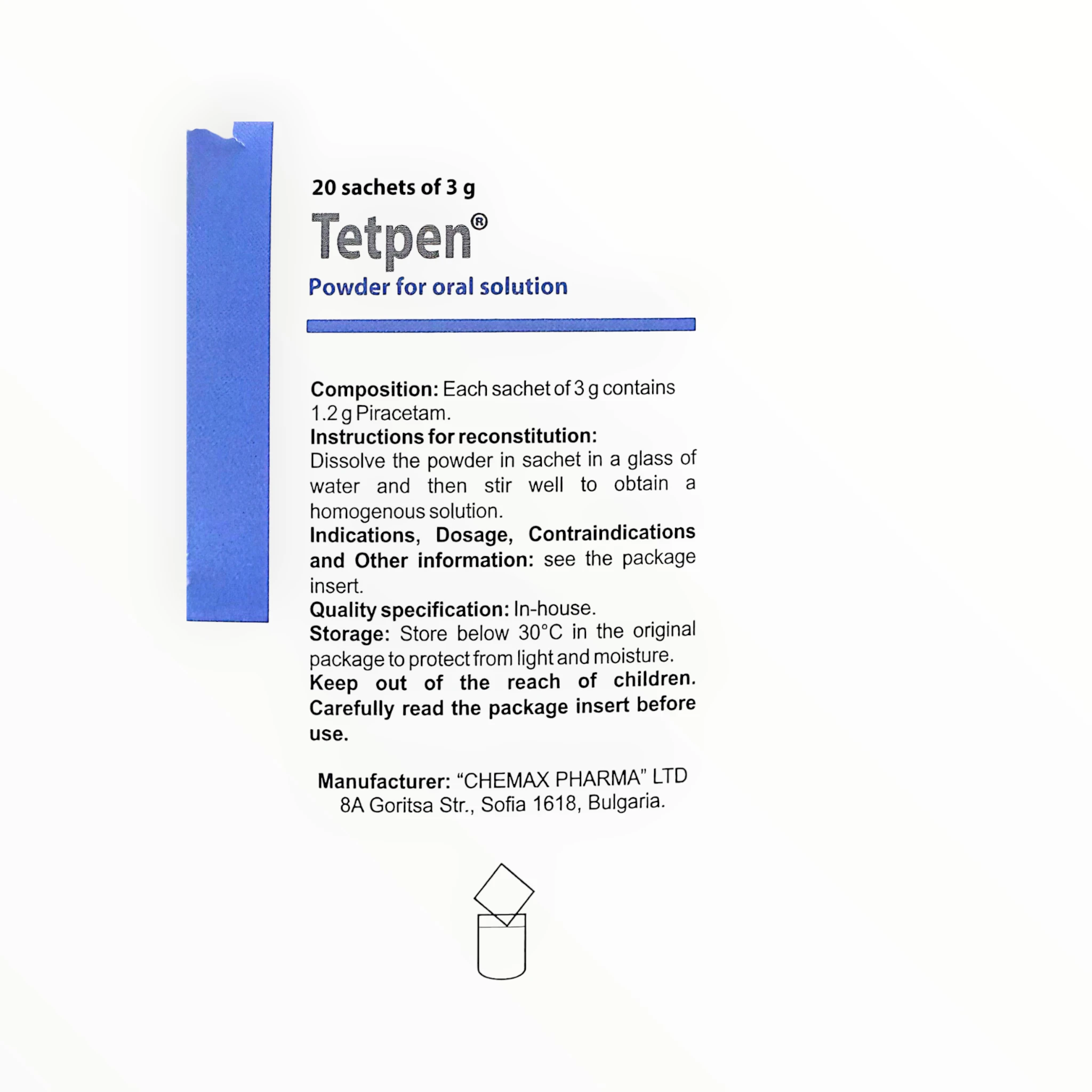 Thuốc bột Tetpen 1,2g Piracetam pha dung dịch uống hỗ trợ tuần hoàn não (Hộp 20 gói x 3g) 4 Thuốc bột Tetpen 1,2g Piracetam pha dung dịch uống hỗ trợ tuần hoàn não (Hộp 20 gói x 3g) - hộp 4