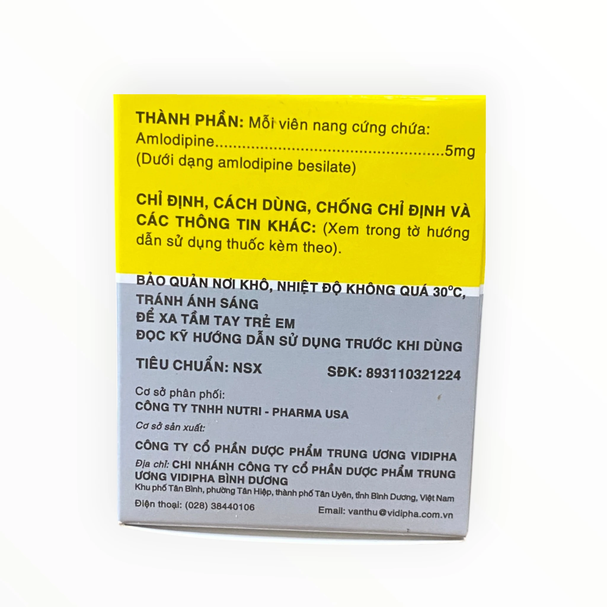 Thuốc Amlodipin 5mg Vidipha điều trị tăng huyết áp, đau thắt ngực (Hộp 10 vỉ x 10 viên) 2 Hộp thuốc Amlodipin 5mg Vidipha