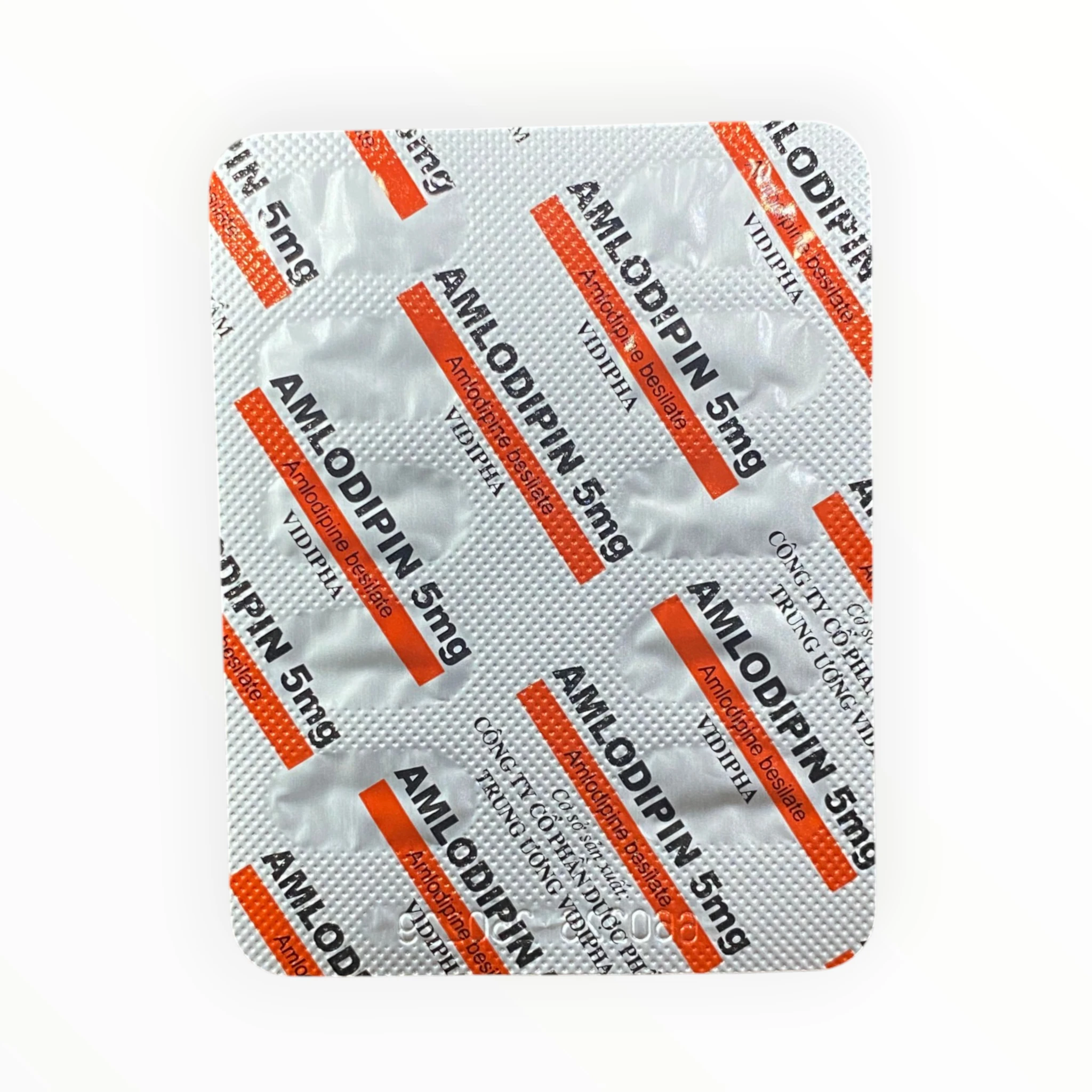 Thuốc Amlodipin 5mg Vidipha điều trị tăng huyết áp, đau thắt ngực (Hộp 10 vỉ x 10 viên) 4 Vỉ thuốc Amlodipin 5mg Vidipha