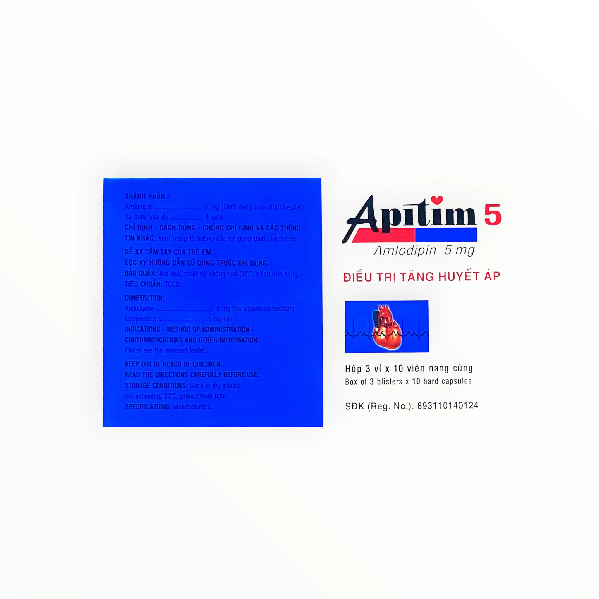 Thuốc Apitim 5 Amlodipin 5mg DHG Pharma điều trị tăng huyết áp (Hộp 3 vỉ x 10 viên) 2 Hộp thuốc Apitim 5 Amlodipin 5mg DHG Pharma