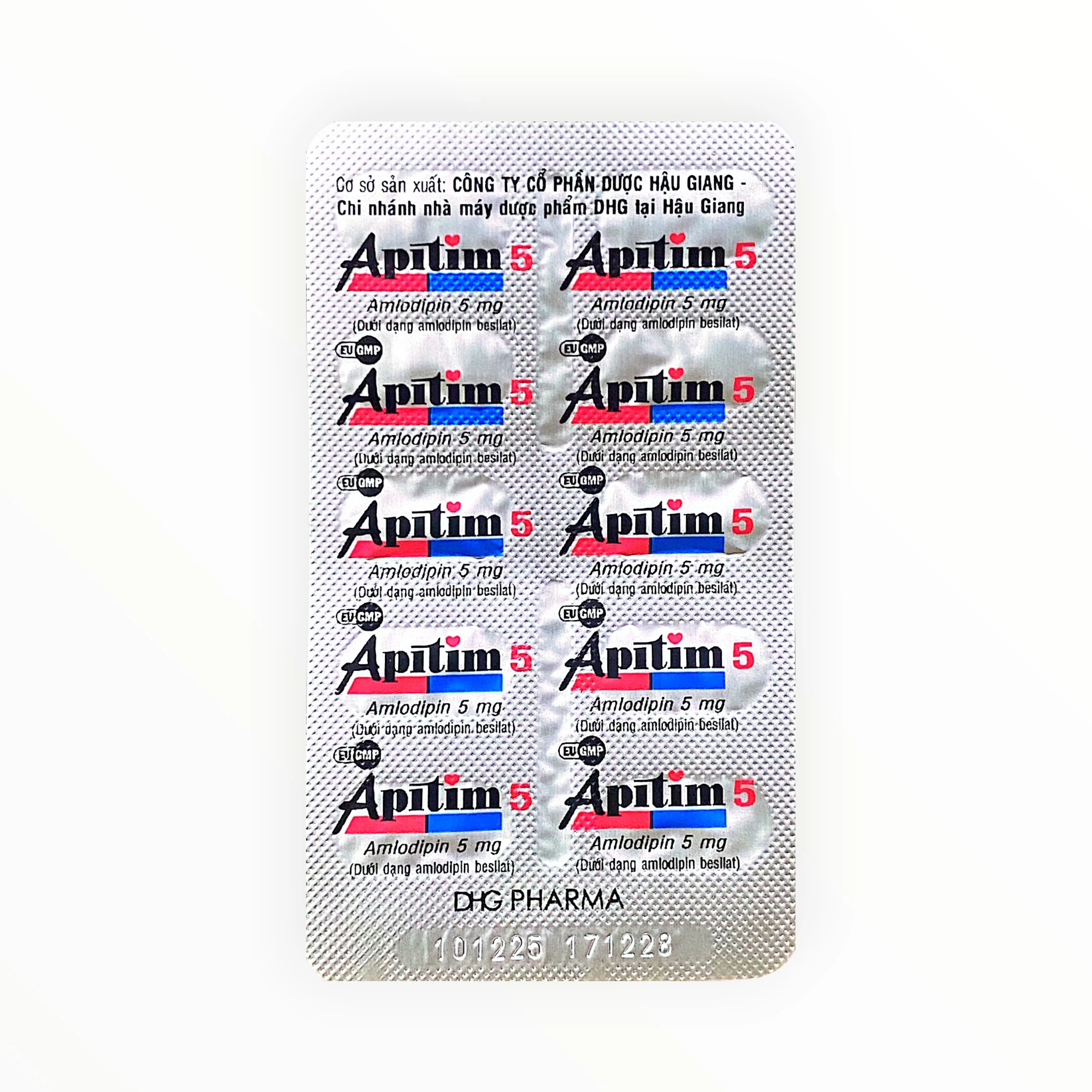 Thuốc Apitim 5 Amlodipin 5mg DHG Pharma điều trị tăng huyết áp (Hộp 3 vỉ x 10 viên) 6 Vỉ thuốc Apitim 5 Amlodipin 5mg DHG Pharma