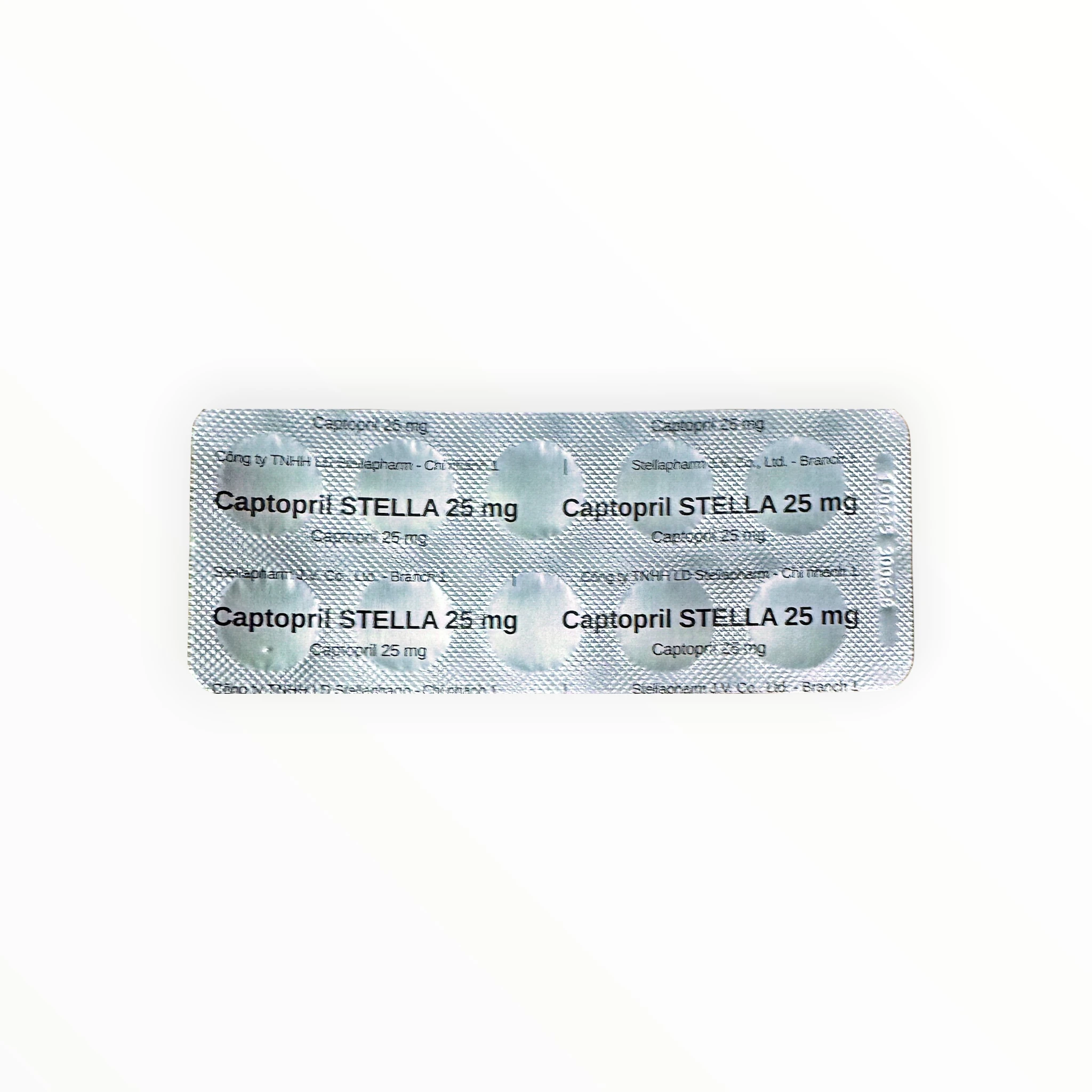 Thuốc Captopril STELLA 25mg điều trị tăng huyết áp, suy tim (Hộp 10 vỉ x 10 viên) 3 Vỉ thuốc Captopril STELLA 25mg